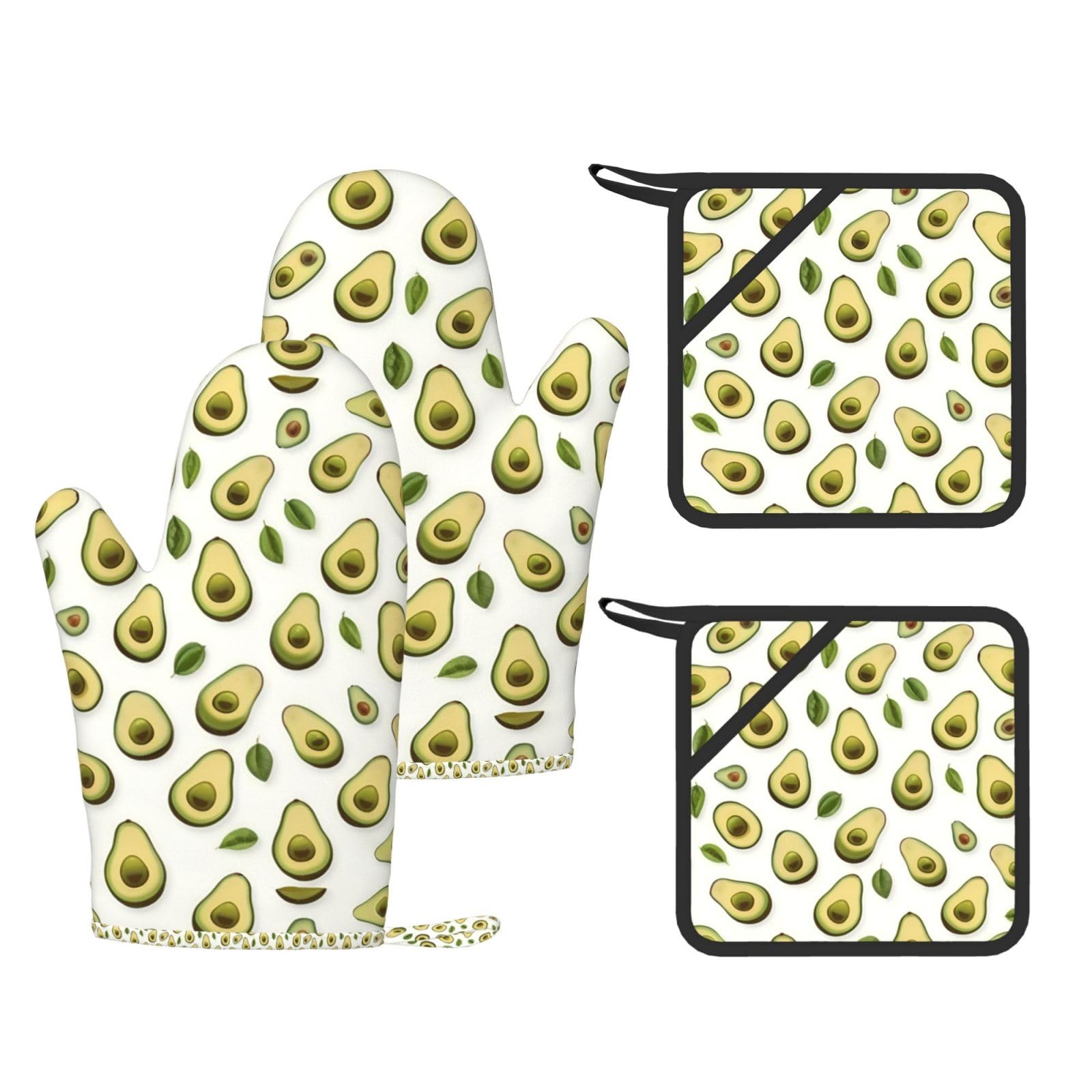 Avocado Print Kitchen Heat Resistant Set,Cooking Kit With Hanging Loop For Baking & Bbq