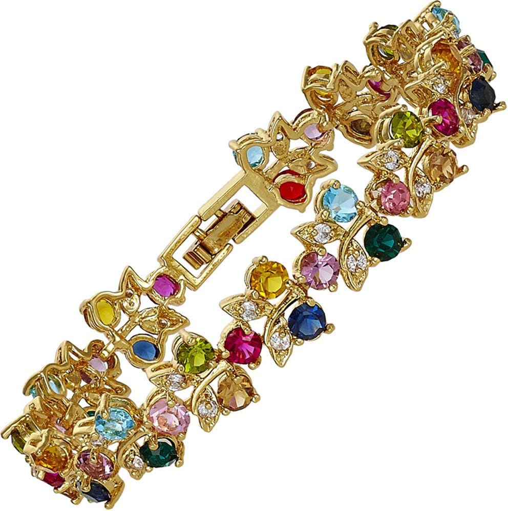 'RIZILIA Blossom Tennis Bracelet for Women – 7'' Round Cut Multicolor Cubic Zirconia CZ in Gold Plated, Fashion Jewelry Gift'