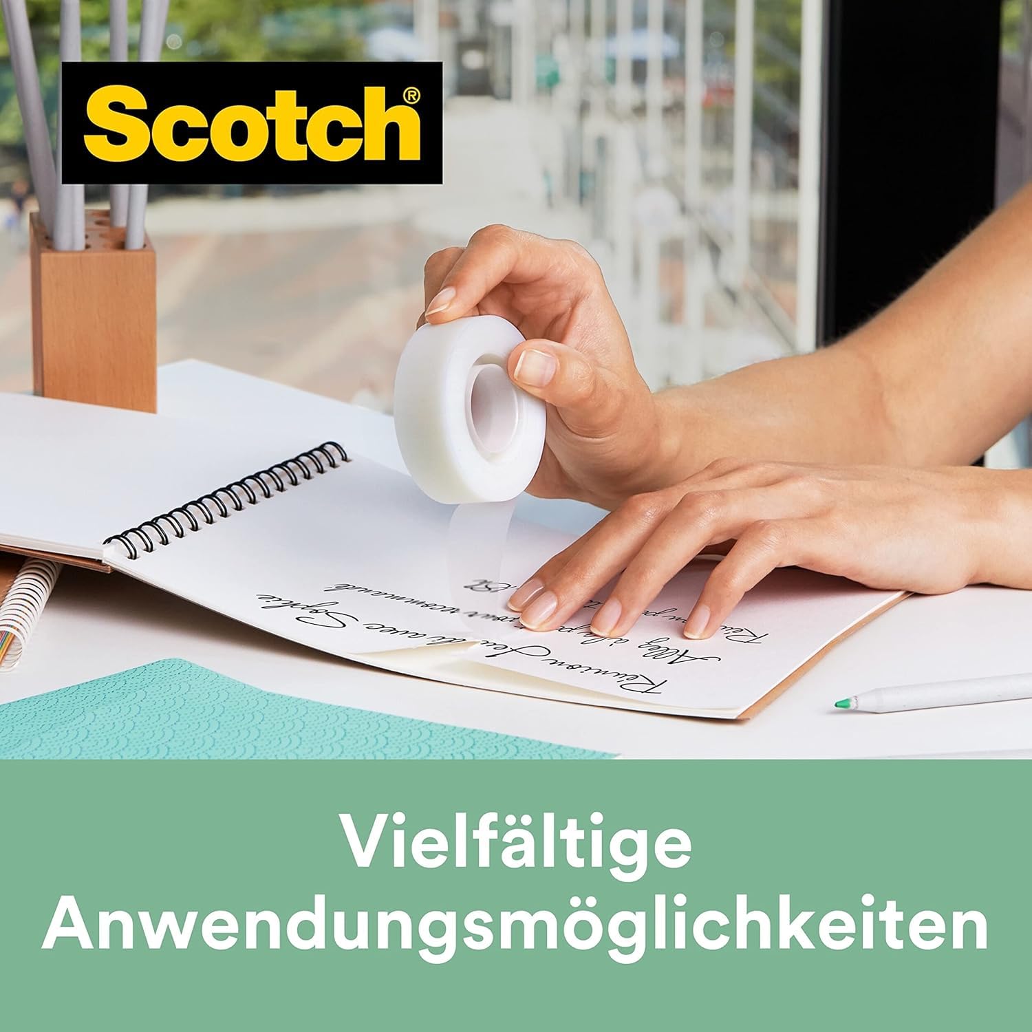 Scotch Magic Klebeband A Greener Choice 19 mm x 20 m im Handspender - 100 % recycelt, Unsichtbares Klebeband mit Pflanzlichem Klebstoff zur Reparatur, Etikettierung und Versiegelung von Dokumenten