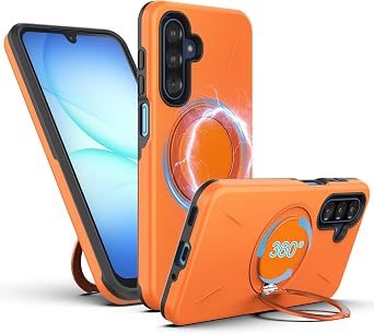 Cresee for Samsung Galaxy A17 5G Case, 360Magnetic Ring Stand Compatible with Magsafe, Hard PC Cover + TPU Inner Shell Shockproof Phone Case with Magnet for Galaxy A17 5G - Orange