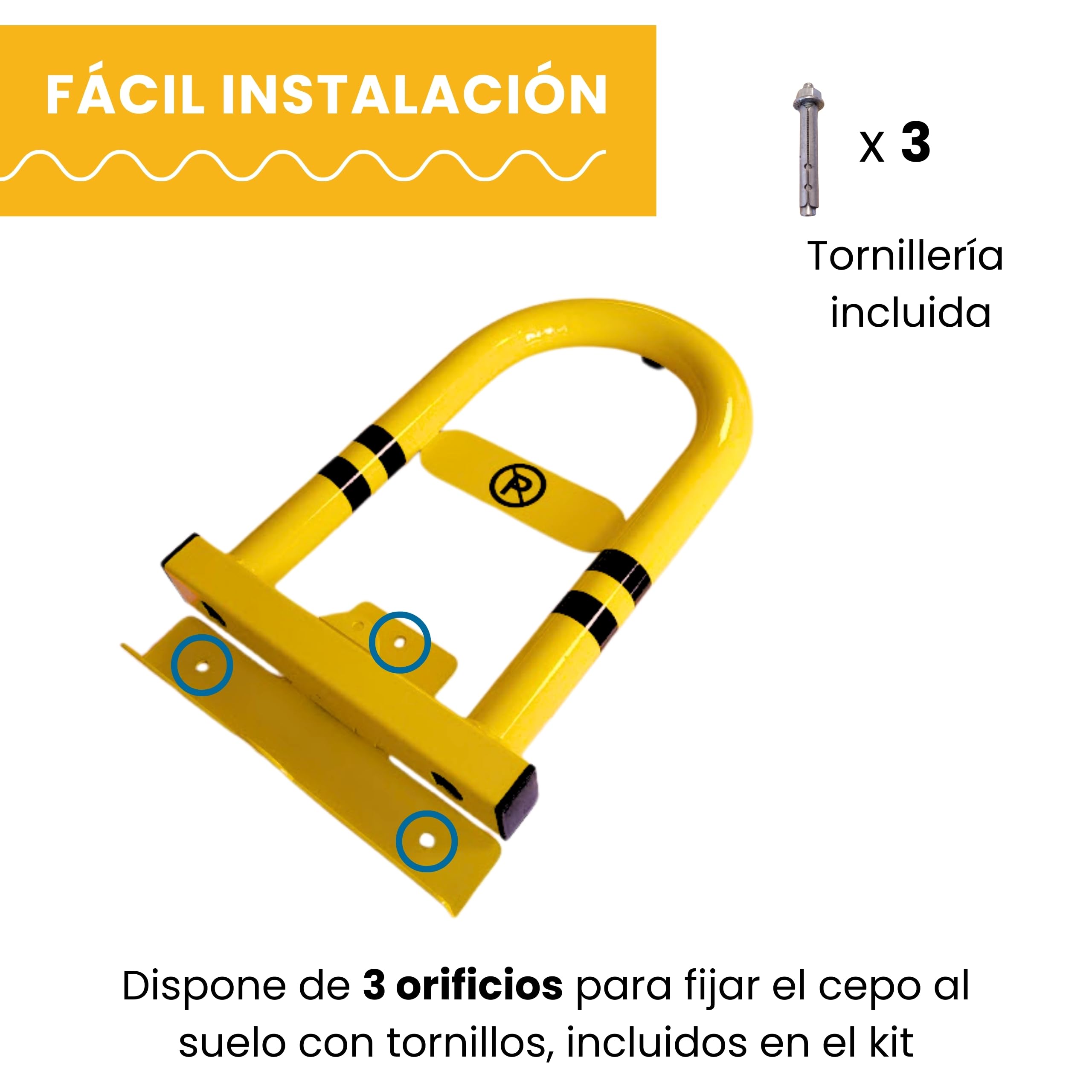 PARKING FACIL Valla de Parking/Cepo para Plaza de Garaje | Barrera Plegable y Resistente Modelo ULISES | Bloqueo Manual con Candado, Incluye Tornillería | Cepo de Seguridad, Amarillo | 1 Unidad
