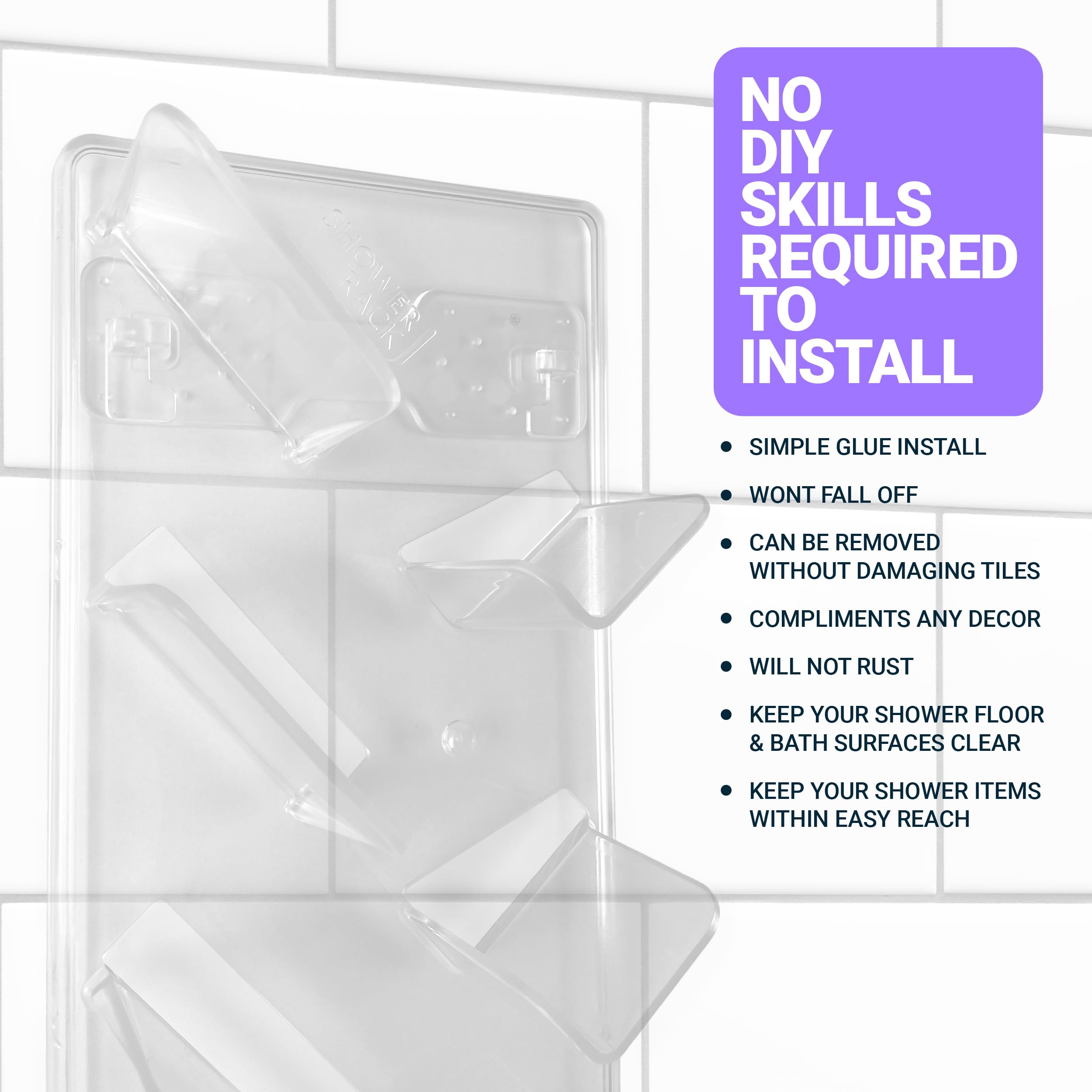 Carrito de ducha de pared de plástico transparente, fácil de instalar, guarda cuidadosamente champús, acondicionadores, maquinillas de afeitar y otros accesorios en este elegante baño
