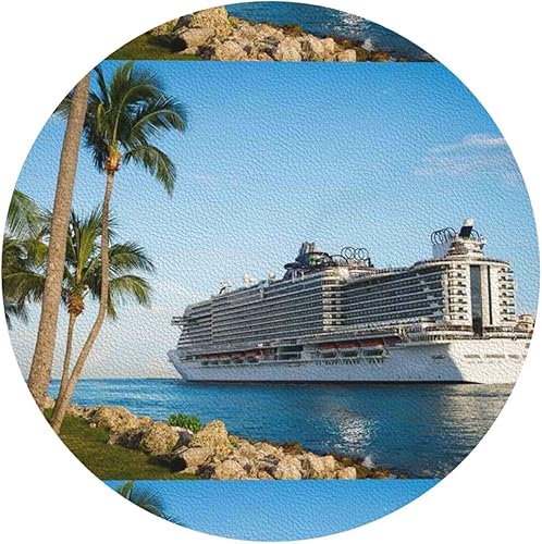 Seaside Cruise Ship Printing Leather Coasters Heat Resistant Drink Coasters Set of 4 for Home and Bar Cafe Use