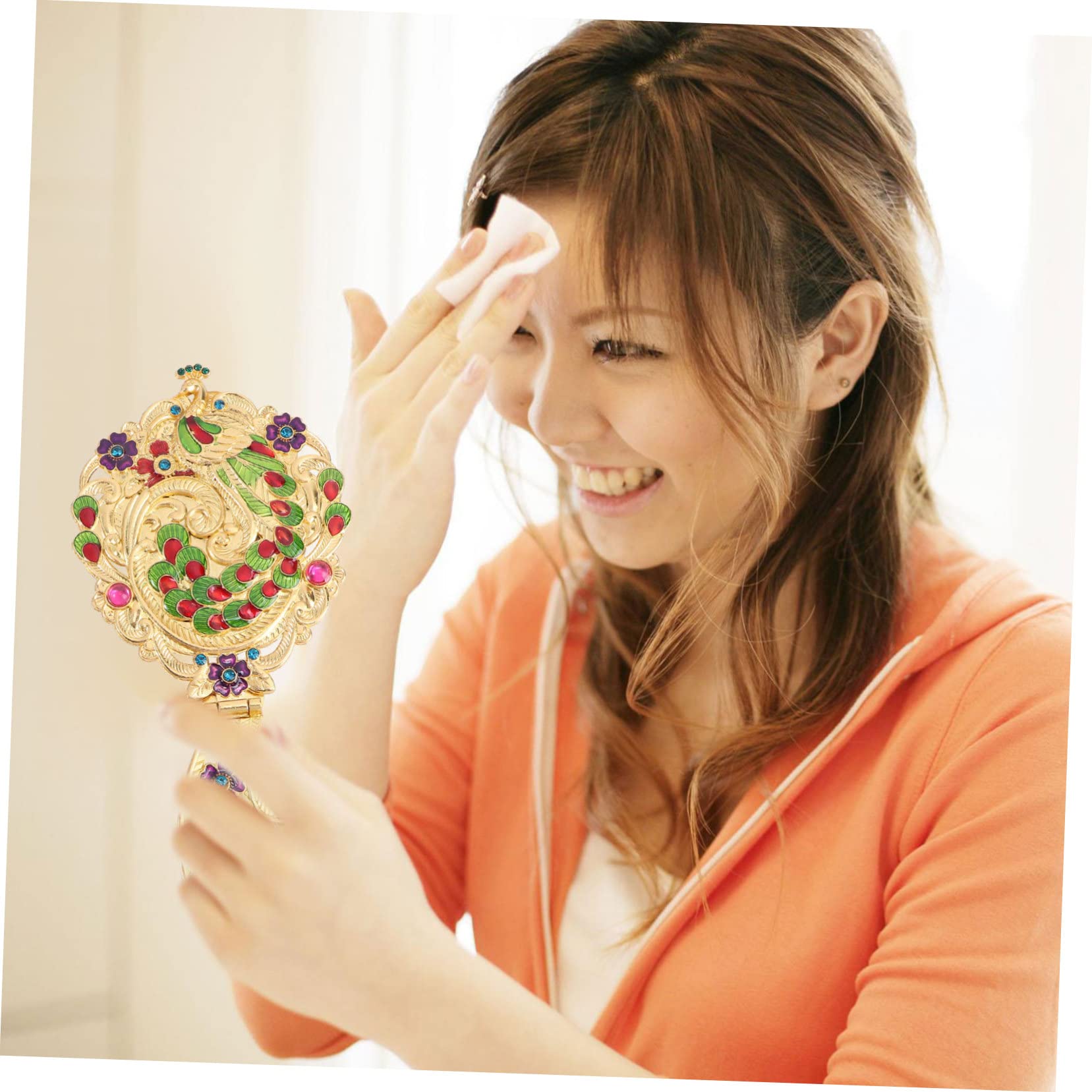 FRCOLOR Specchio Cosmetico Retrò Portatile da Tavolo Pieghevole con Pettine, Specchio per Trucco a Mano ad Alta Definizione, Accessorio Compatto per Viaggi e Uso Quotidiano Donna