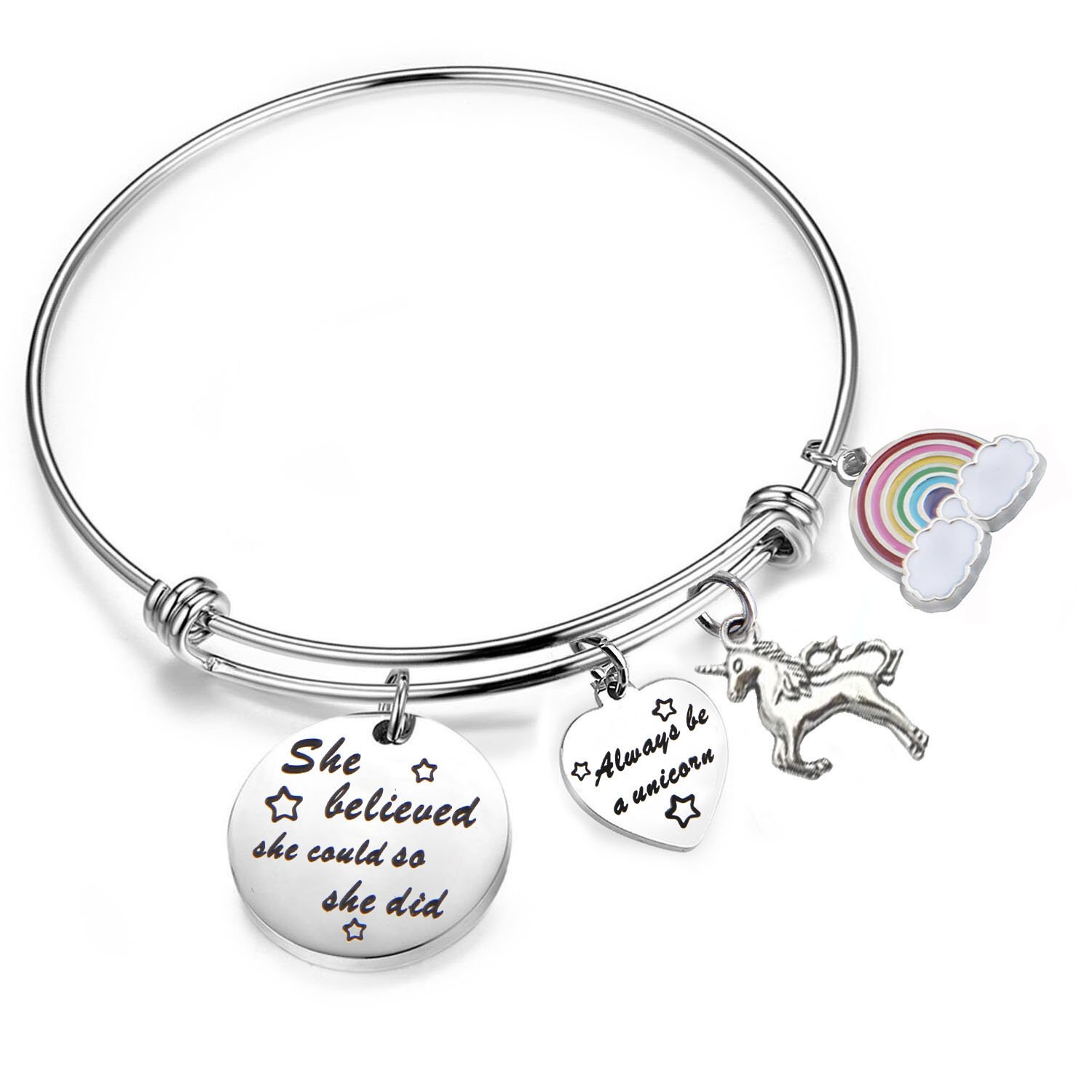 PLITI She Believed She Could So She Did Bracelet Always Be A Unicorn Charm Cuff Bangle Inspirational Jewelry Gift