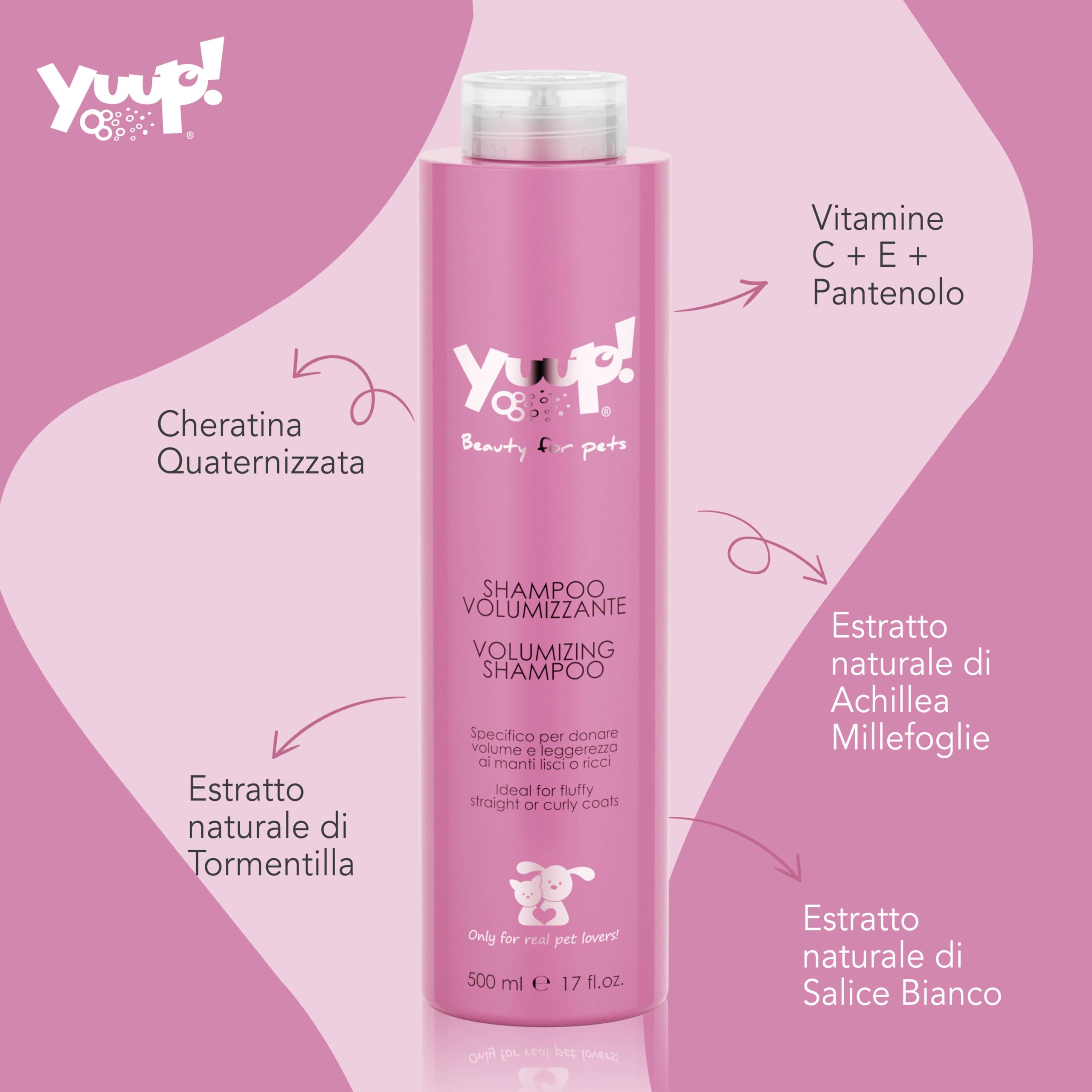 YUUP! - Shampoo per Cani e Gatti Volumizzante, 500 ml, specifico per le razze a pelo riccio o liscio che necessitano di volume e leggerezza