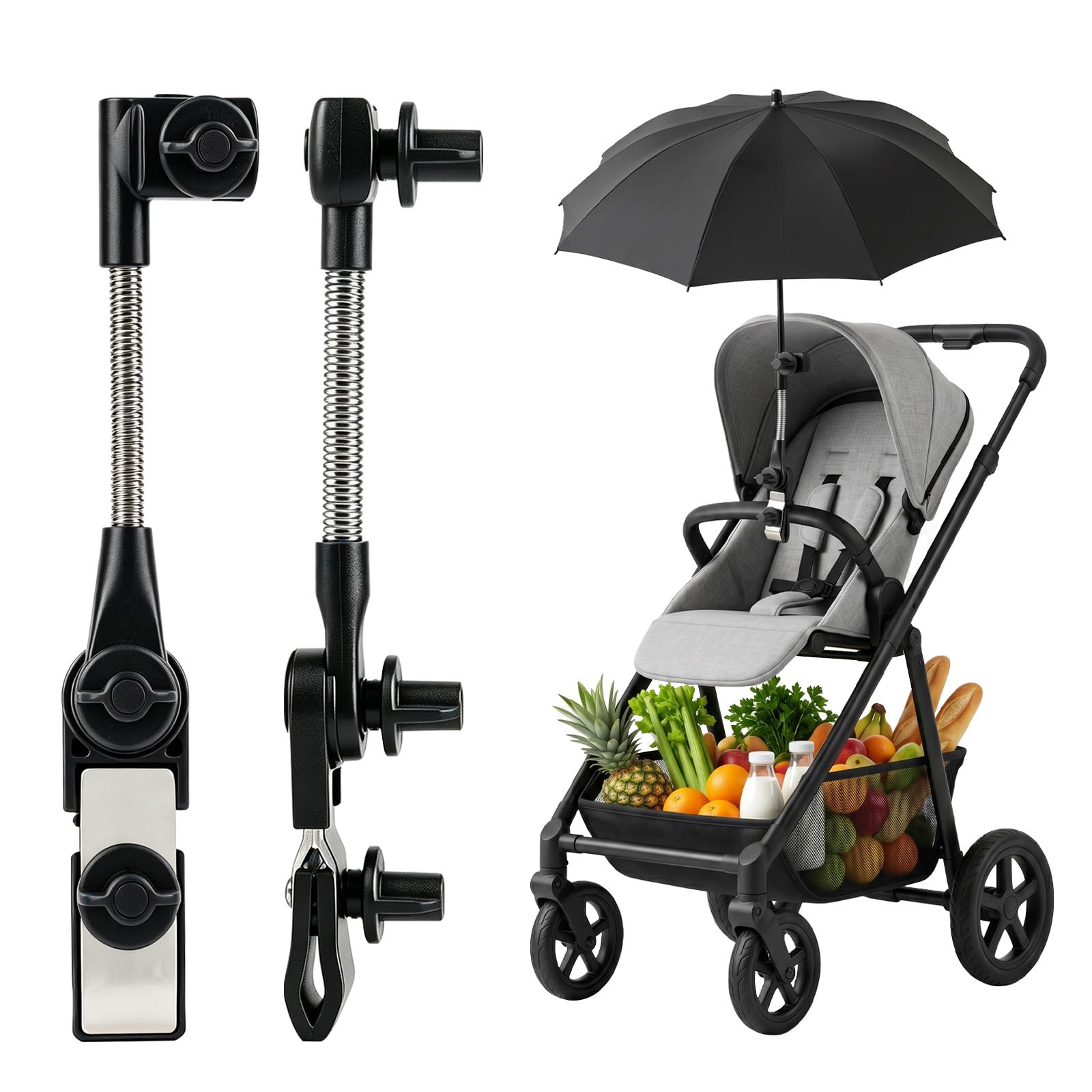 Golf Umbrella Holder - 360° Adjustable Umbrella Holder with Universal Clamp, Hands Free Rain Protection Golf Trolley Umbrella Holder, for Wheelchair, Bicycle, Beach Buggy Cart