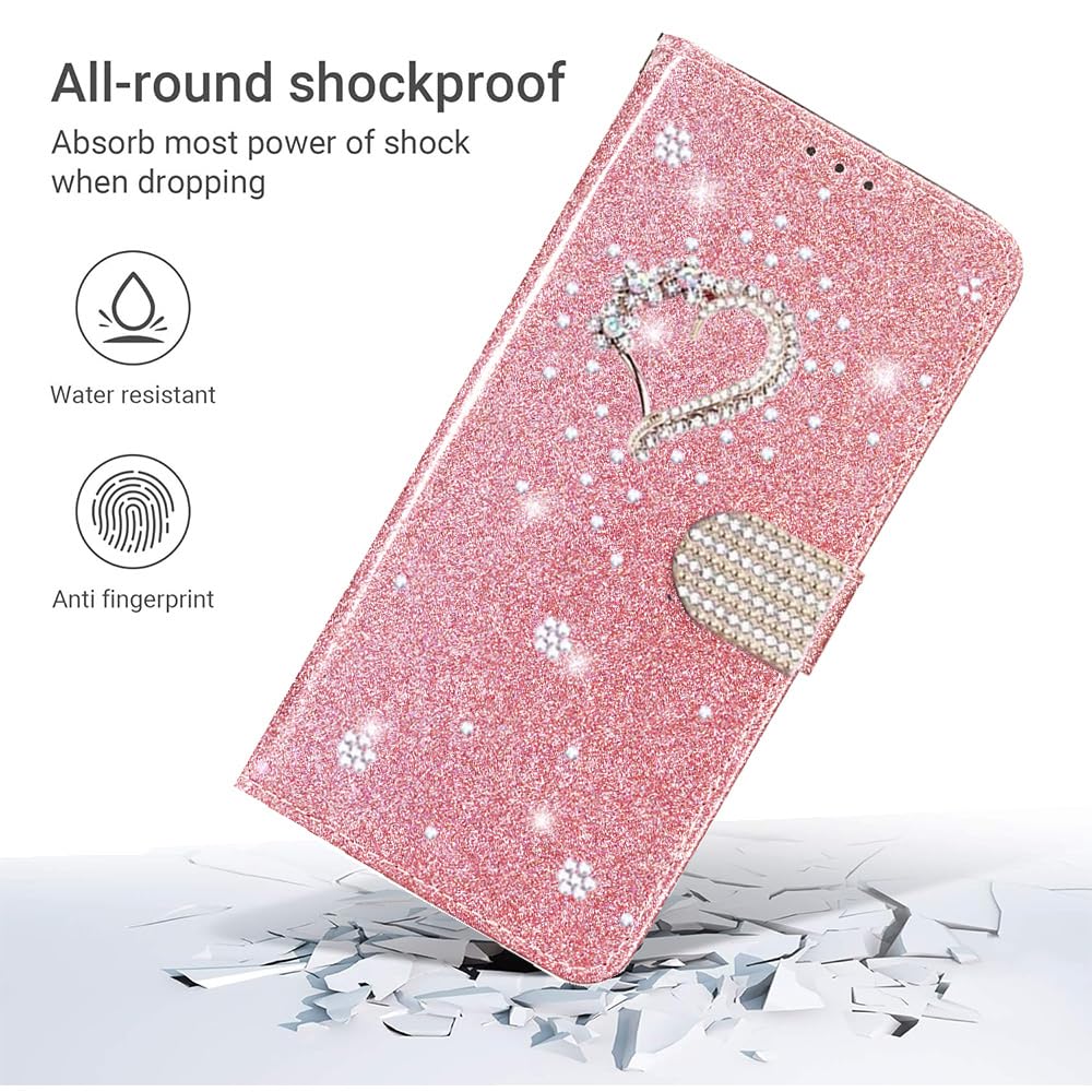 VLQI Custodia Libro Compatibile con Xiaomi Redmi Note 11 Pro Glitter Cover Portafoglio Magnetica Antiurto con Slot per Schede Brillantini Donna Ragazza Accessori di Cellulari Oro