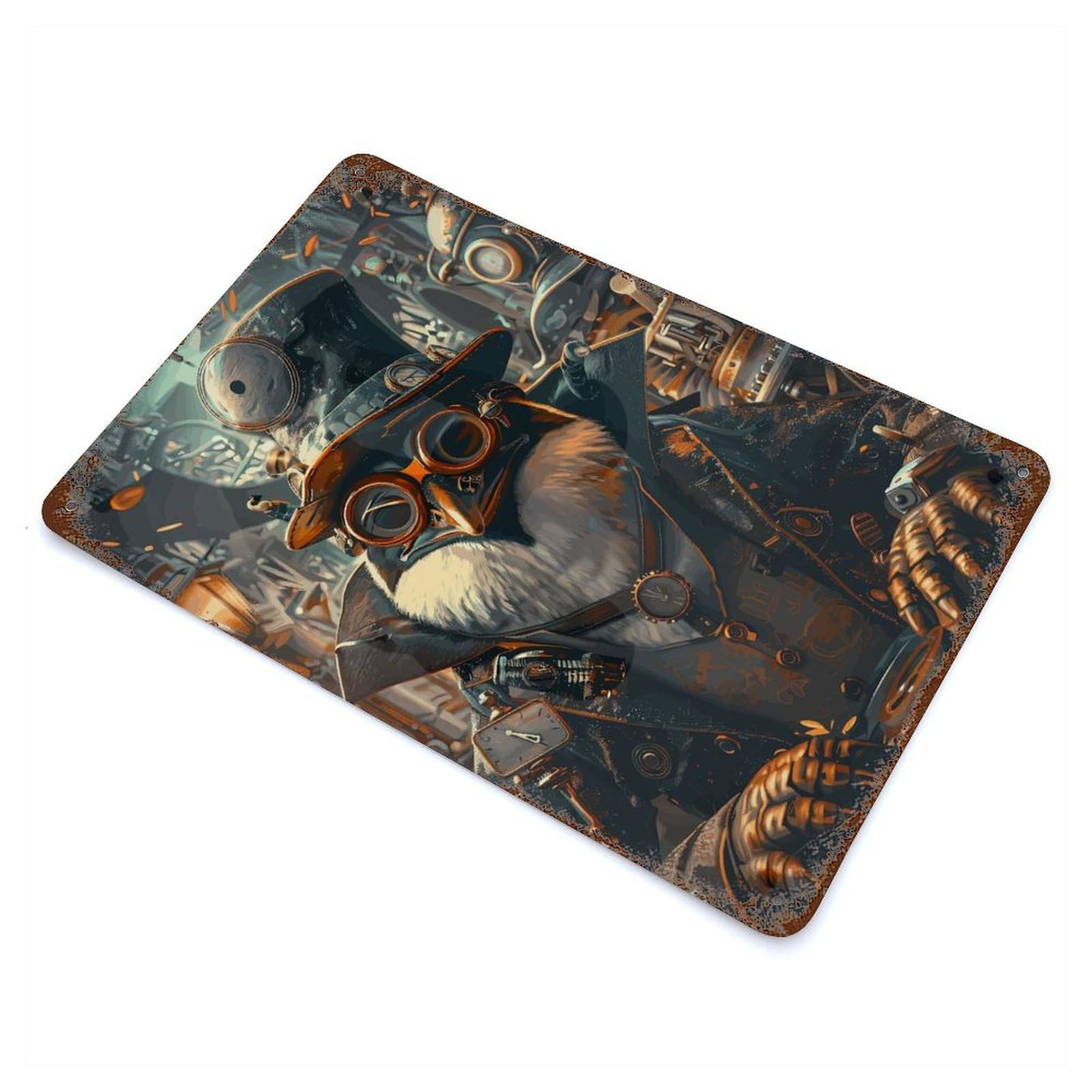 Steampunk Penguin Animal Rust Effect Tin Sign 11.8"x7.9", Novelty Wall Decor for Garage, Pub Or Kitchen