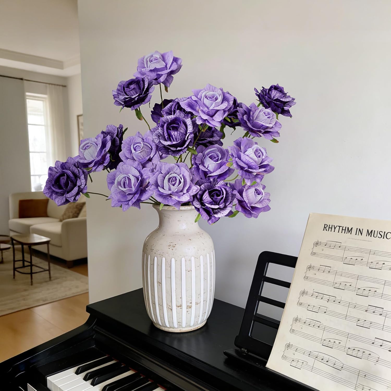 6 PcsArtificial Flowers Fake Roses, 28" Long Stem Silk Roses for Wedding Centerpieces Home Party Valentine's Day Decor, Realistic Faux Bouquet for Tall Vase Indoor(Purple) - Image 4