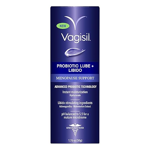 Vagisil Lubricante probiótico + libido, hidratante vaginal con hialuronato, ashwagandha y extracto de sandía, pH equilibrado para microbioma maduro,