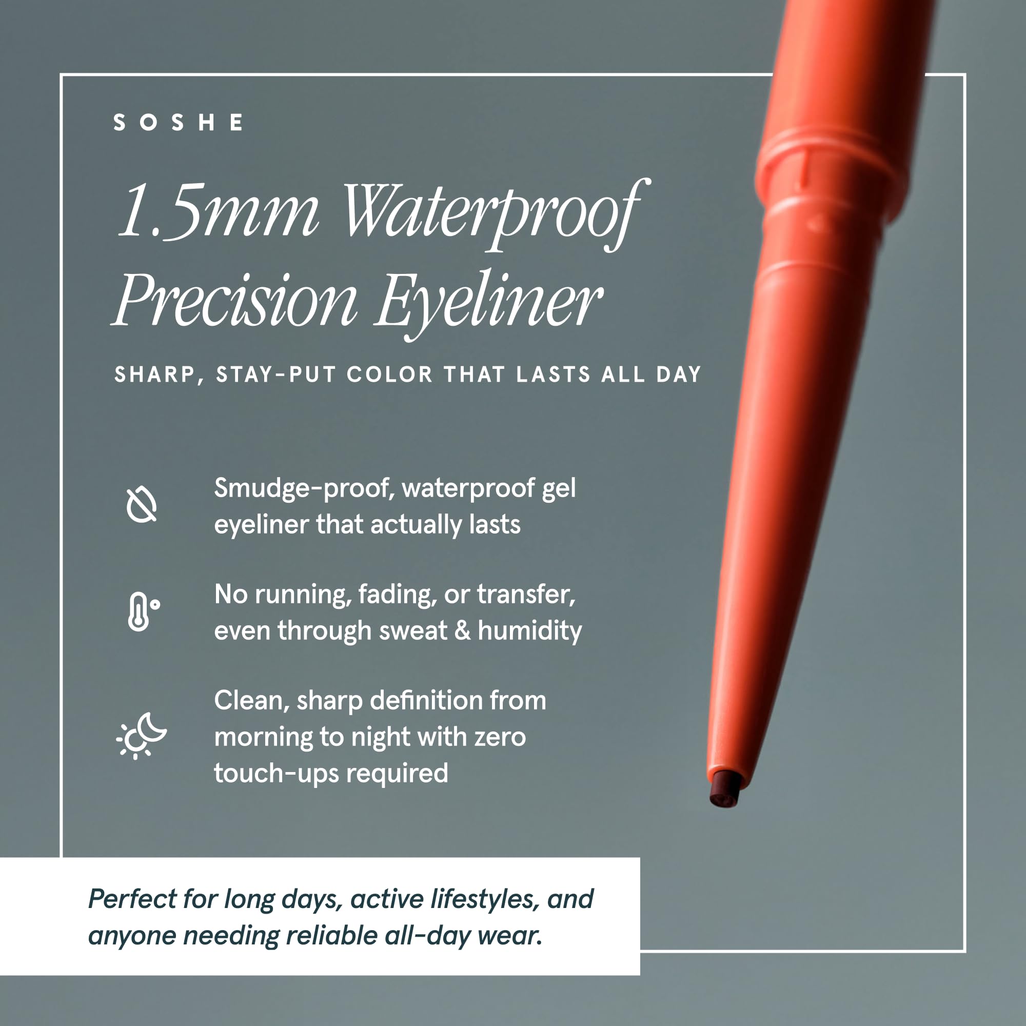 SOSHE Beauty – Präzisions-Eyeliner, wasserfest, 1,5 mm, fleckenresistent, einfache Nachfüllungen, tierversuchsfrei, zertifiziert als negativer Kunststoff