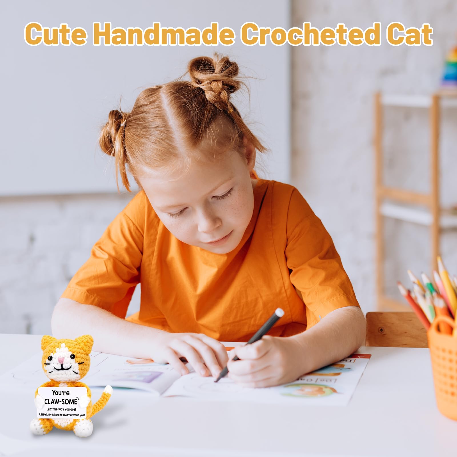 Qubitly Yellow Crochet Cat Emotional Support Gift with Greeting Card - Image 3