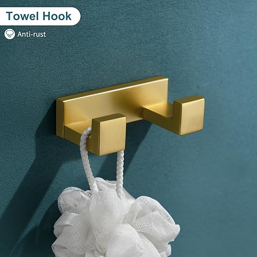 Miniatura 5 de TNOMS Juego de accesorios de baño de 4 piezas de oro moderno, barra de toalla y soporte, acero inoxidable, montaje en pared, 23.6 pulgadas