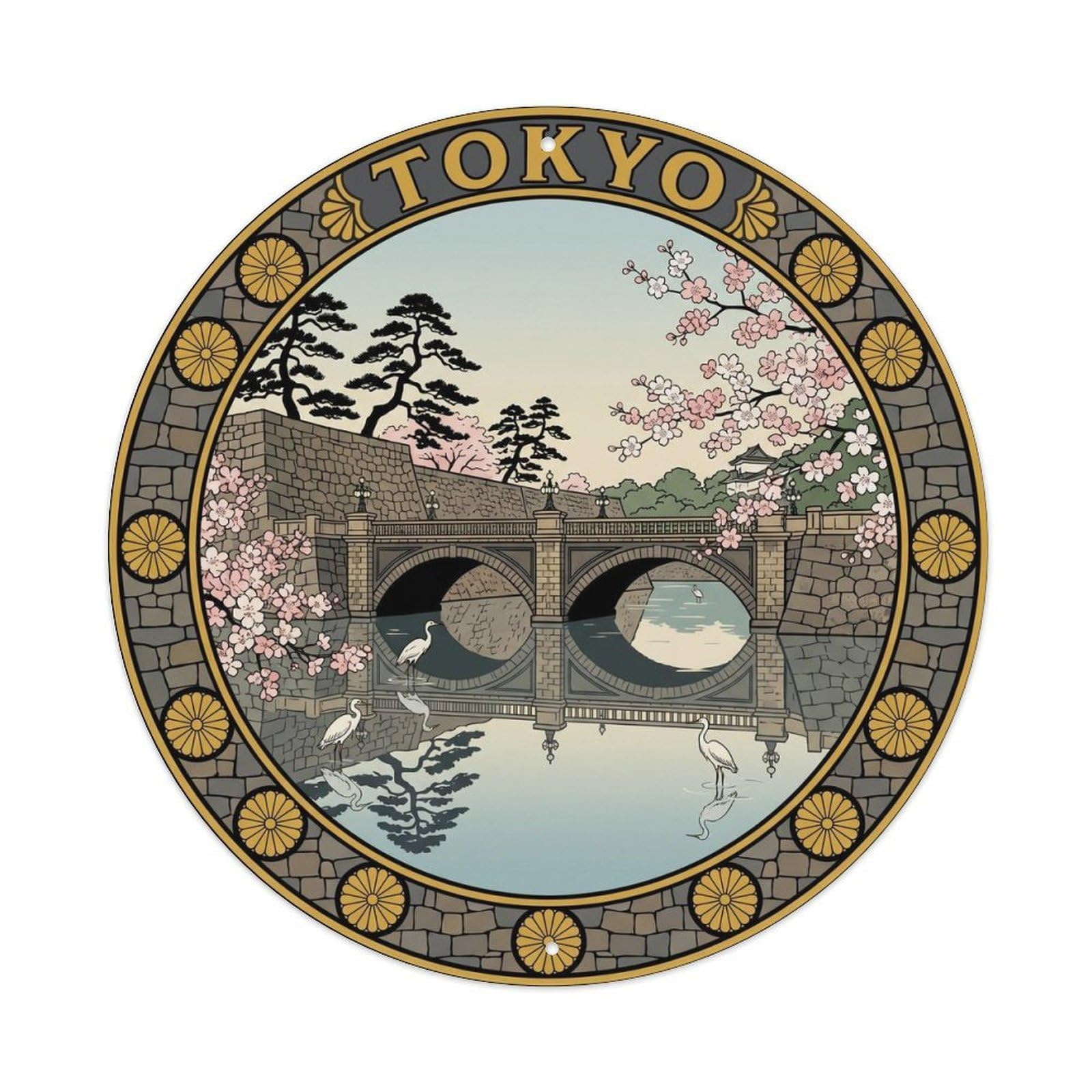 Okahys 8X8inch Classic Style Tokyo Imperial Palace Nijubashi Bridge Moat Route Map Metal Tin Sign