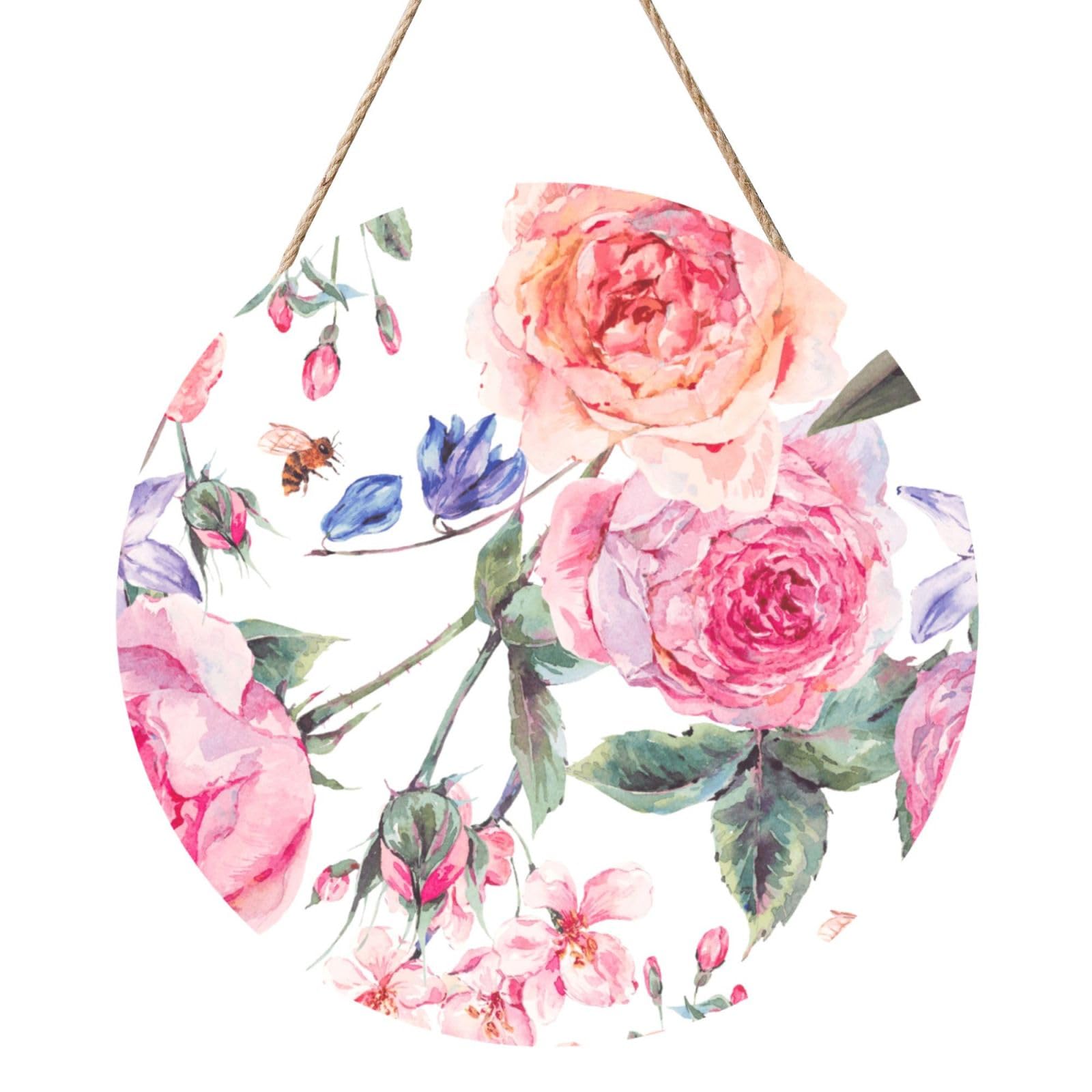 InOmak Watercolor Spring Flower Vintage, Round Wood Panel Painting 12 in, Wall Hanging Painting For Home