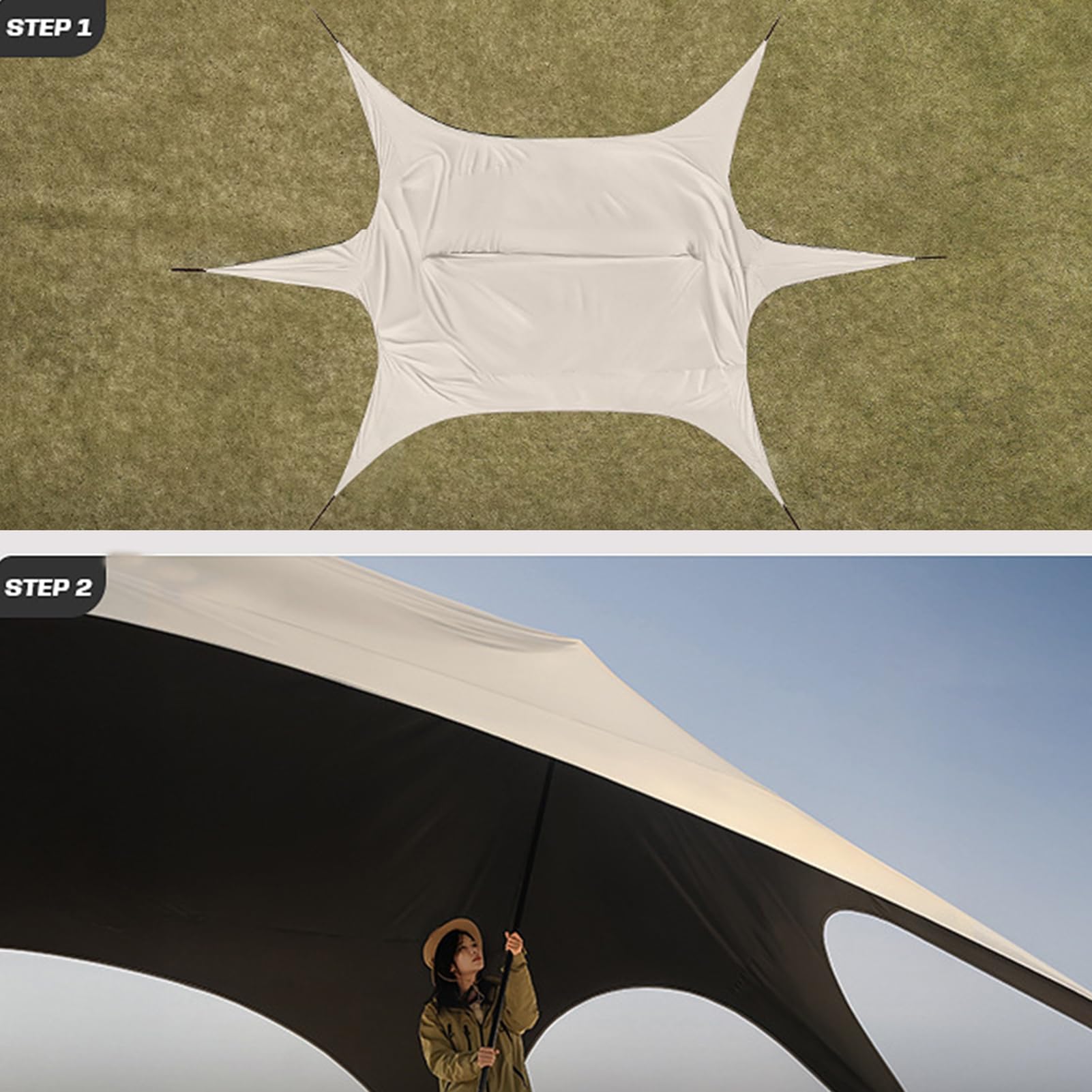 Toldo Exterior, Sombra Rápida para Camping, Estructura Resistente con Protección Solar para Barbacoa Boda Jardín Picnic Piscina Césped Terraza Porche