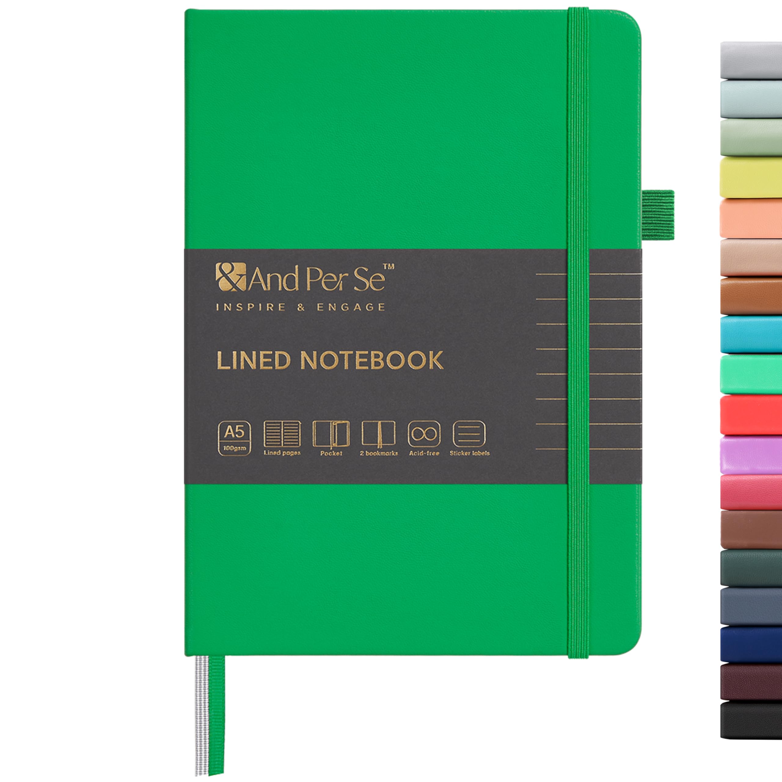 &And Per Se Lined Journal Notebook, 160 Pages, A5 5.7 x 8 inches College Ruled Thick Paper Notebook Journals for Writing, Hardcover Notebooks for Women Men Office School (1 Pack, Emerald) — image 1