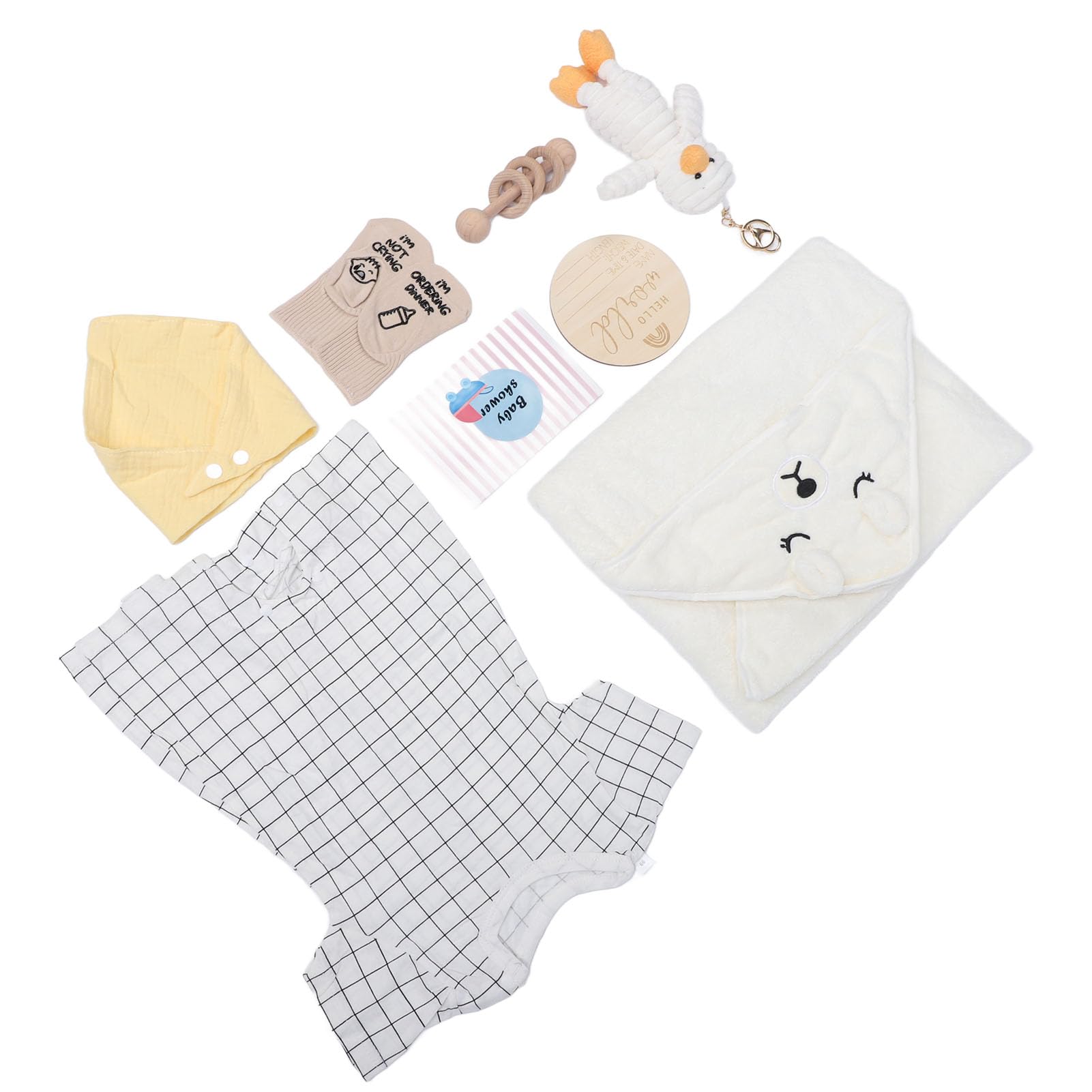 Baby-Geschenkkorb, Holzrassel, Spielzeug, Babyparty-Geschenke, Lustige Lätzchen, Badetuch, Kleidung für Zuhause (WHITE)
