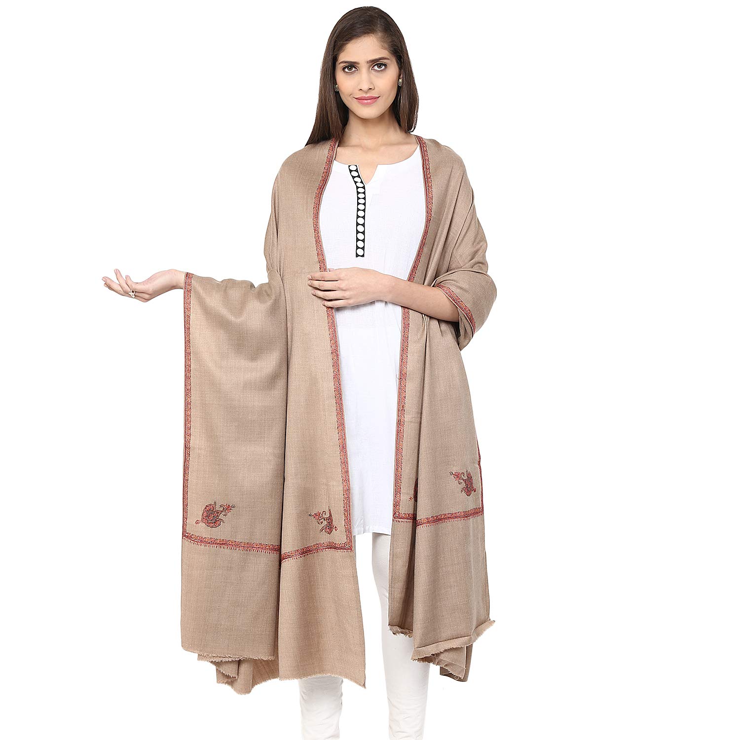 pashtush Women's 100% Hand Embroidery Kashmiri Shawl, With Kingri Sozni Embroidery Borderwork-picture-20