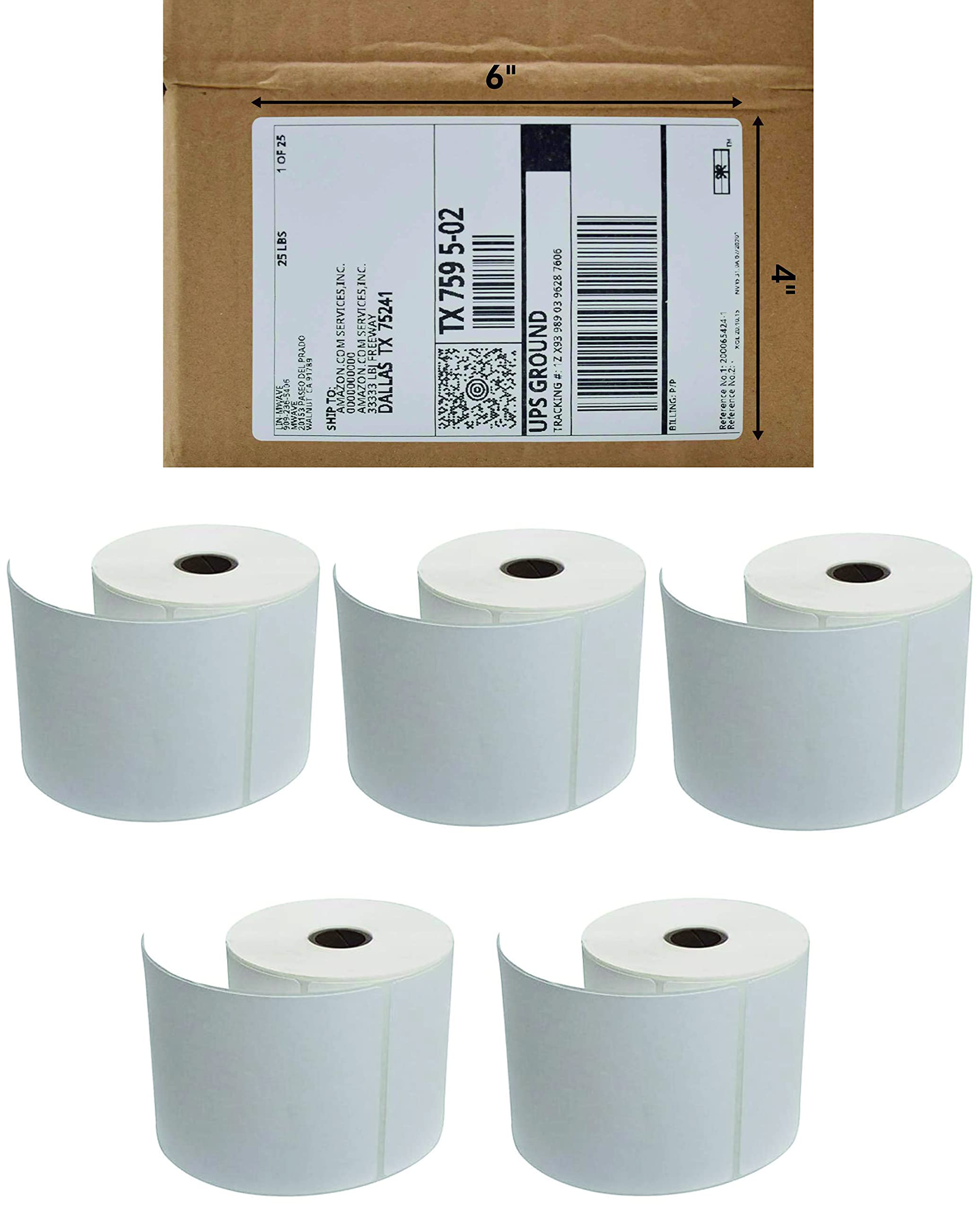 HOT BARGAINS Thermal Labels, 4 x 6 inch, 2500 Labels on 5 Rolls for Zebra Printers