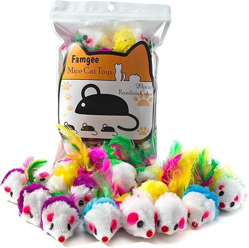Miniatura 1 de 20 juguetes peludos para gatos, ratón, sonajero, ratón, atrapa gatos, juguetes para mascotas con colas de plumas (color aleatorio)