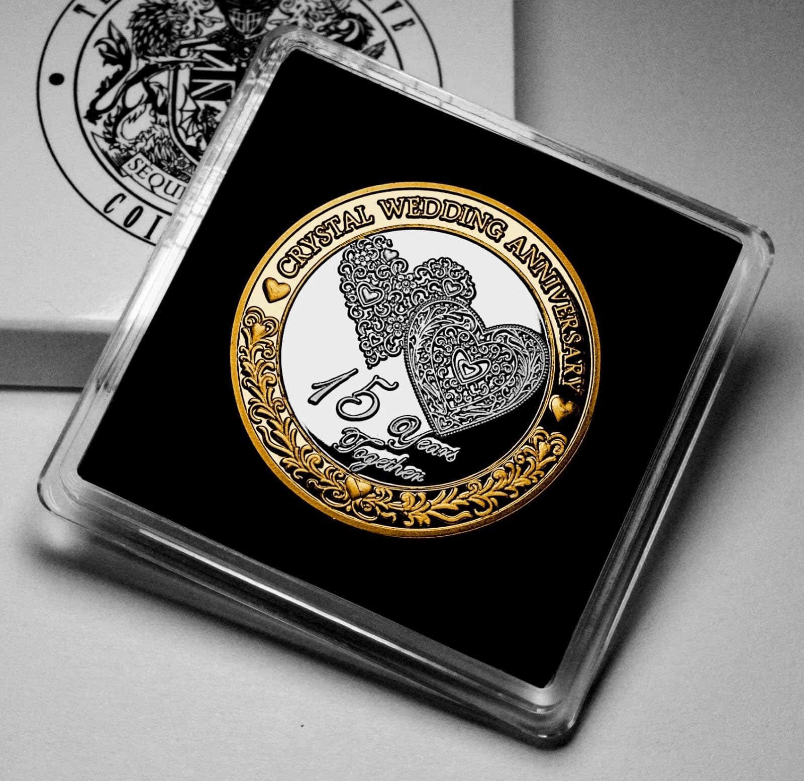 The Commemorative Coin Company Gold & Silver 15Th Crystal Wedding Anniversary Dual Metal Commemorative In Gift Case. Husband/Wife/Couple 15 Years Together Gift/Present/Token/Love