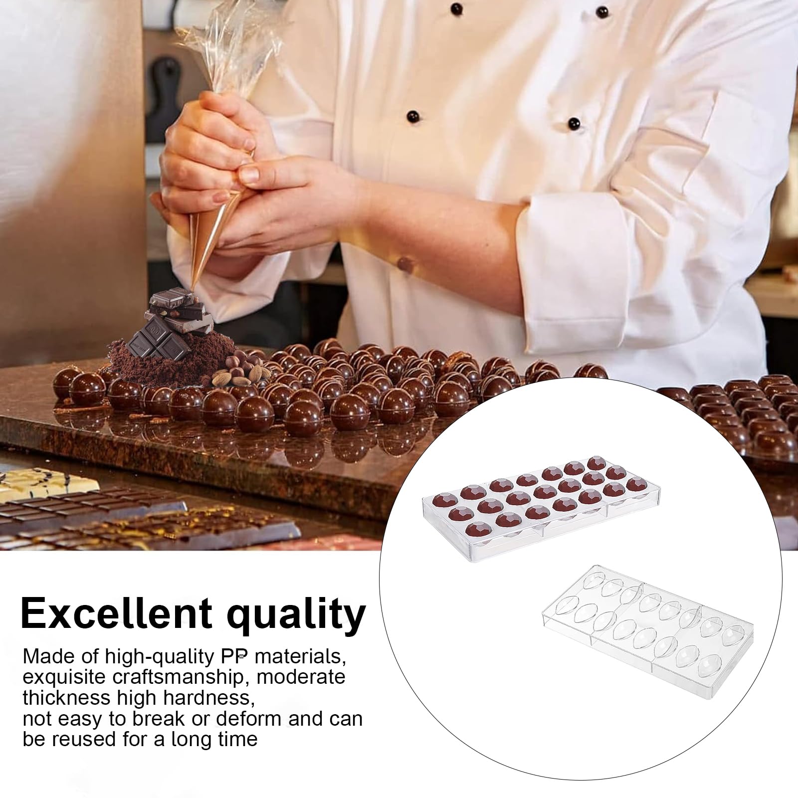 FINELYCR Chocoladevorm, 2 stuks plastic chocoladevormen, polycarbonaat bonbonvorm hard plastic, transparant, gereedschap voor het maken van chocolade, cake en snoep