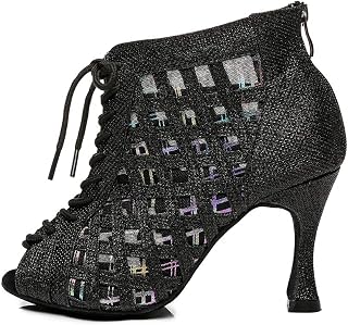 Womens&Girls Latin Dance Boots Peep Toe Suede-Sole Ballroom Salsa Tango Performance Practice Wedding High Heel Dancing Shoes,Model-YCL436