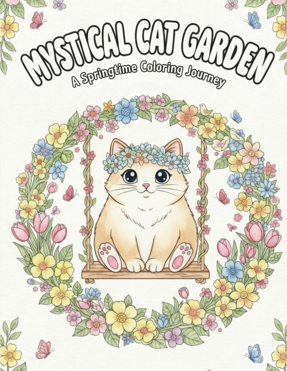 Mystical Cat Garden: A Springtime Coloring Journey: 50+ Adorable Cats in a Whimsical Spring Garden for Adults and Kids