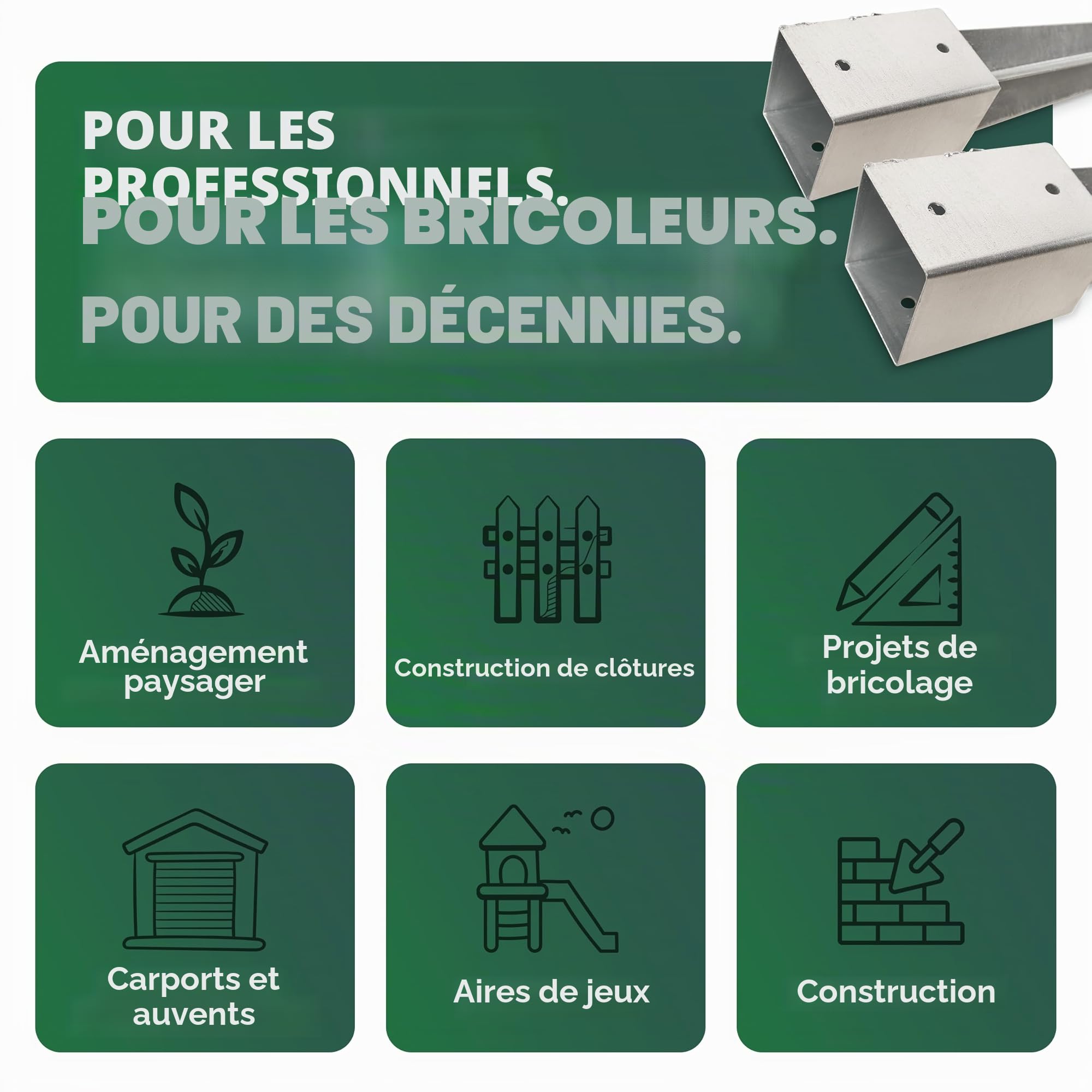 Novatool Lot de 6 douilles de sol à enfoncer 71 x 71 x 750 mm - Douille de sol - Support de poteau - Poteaux en bois - Douille à enfoncer - Piquet à enfoncer - Galvanisé - Avec vis