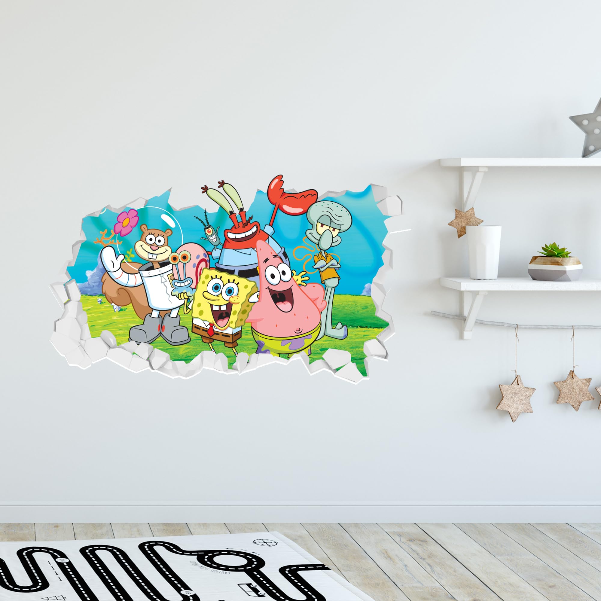 Themed Yellow Spongebob Wall Sticker - Group Broken Wall Art (60Cm Width X 35Cm Height)