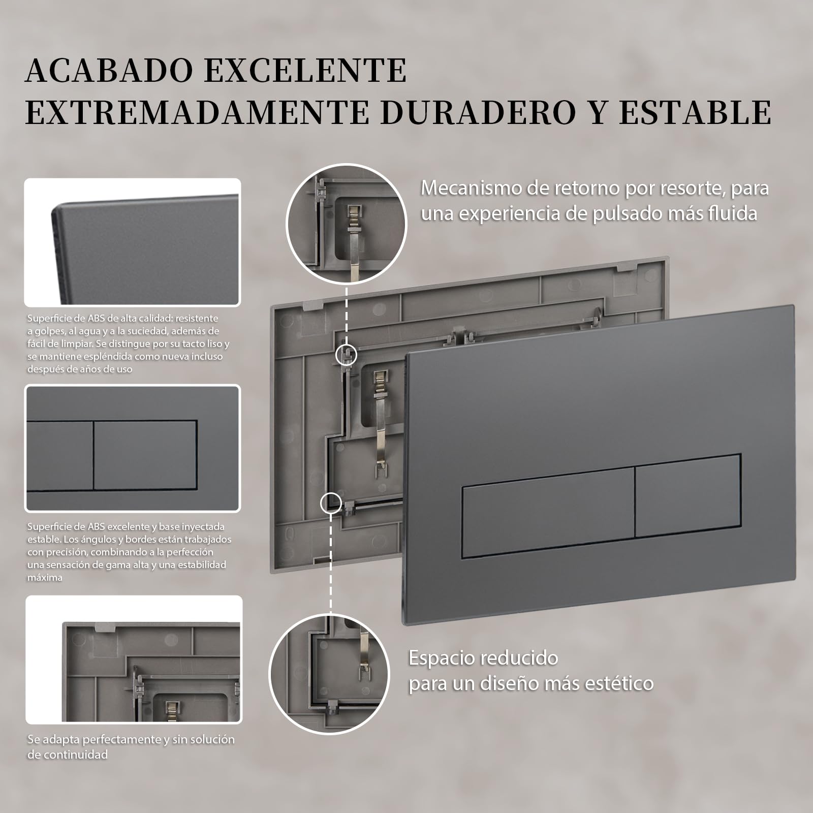 Placa de Accionamiento WC Doble Descarga, Compatible con Geberit Sigma 01/20/30, UP300 & UP320, con Kit de Palancas y Marco de Instalación, 245 × 164 mm (gris oscuro)