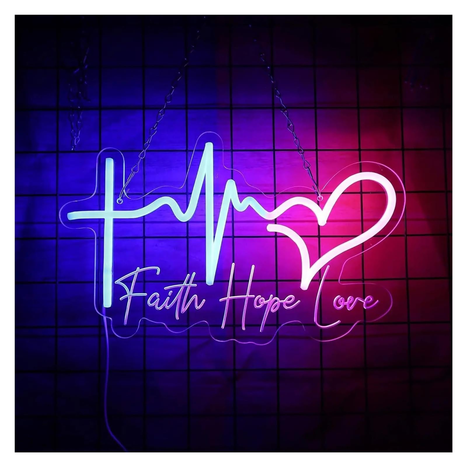 LEMST Sign Lamp Faith Hope Love Neon Light Adjustable Brightness, for Living Rooms, Bedrooms 24x39cm
