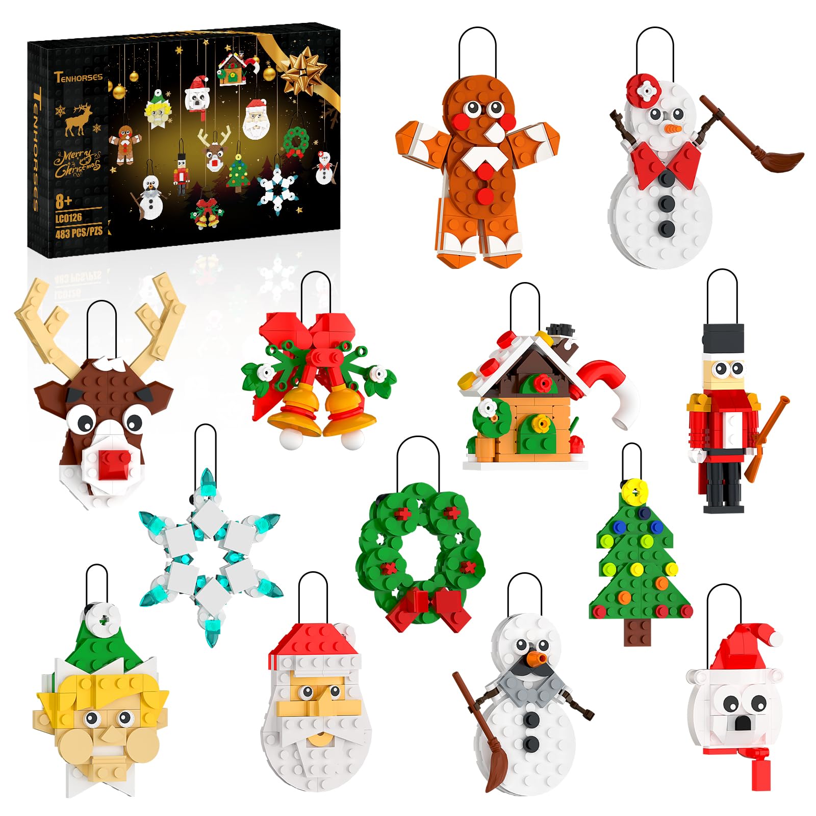 Nubee Christmas Ornaments Building Kit, Christmas Tree, Wreath, Santa, Snowman, Gingerbread, Reindeer, Nutcrackers, Snowflake 13-in-1. Stocking Stuffers Decor Toys Gifts for Boys Girls Kids.