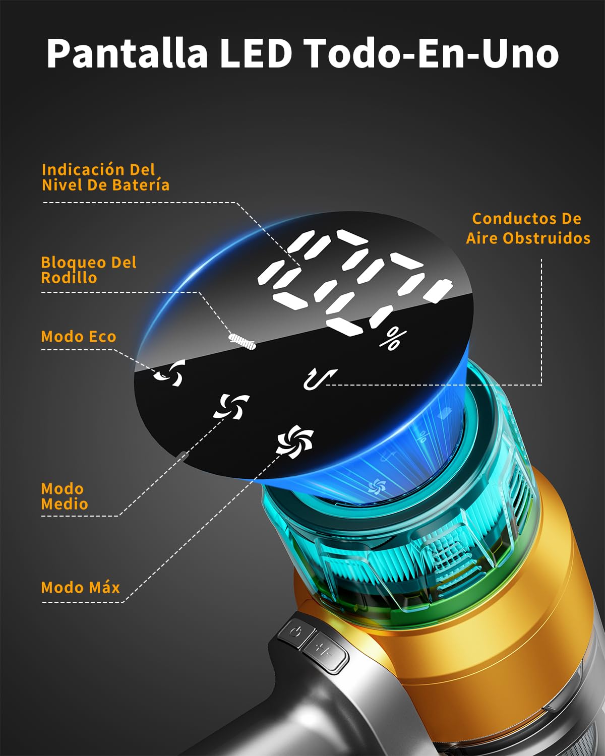 60KPa/600W Aspiradora sin Cable, Aspiradora Fregadora Sin Cable Potente hasta 75Mins, con Carga de Pared Smart Screen, Cepillo Antienredos, Alfombra Pelo Mascota Suelo Sofá (Morado) (Verde) (Oro)