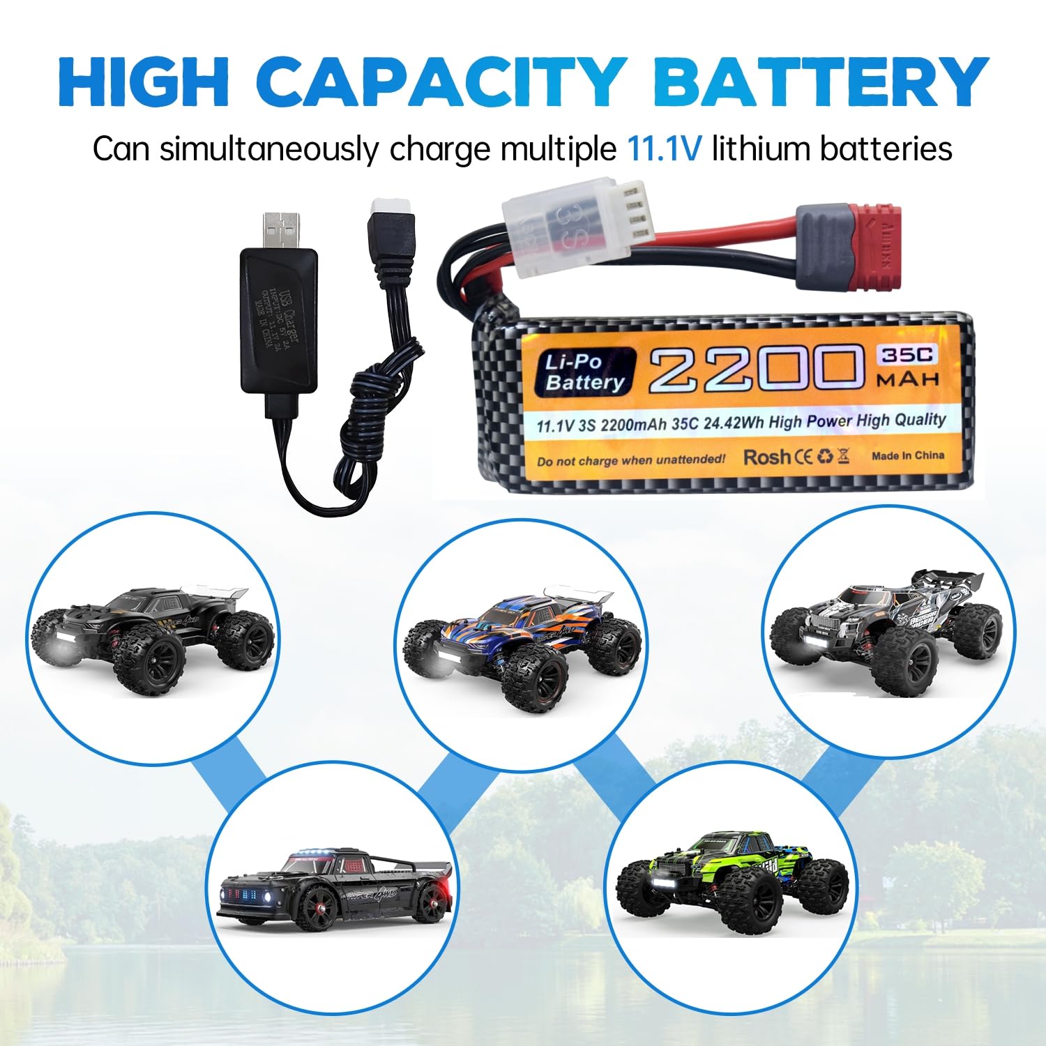 ZYGY 11.1V 2200mAh 35C 3S Lipo Battery T Plug with USB