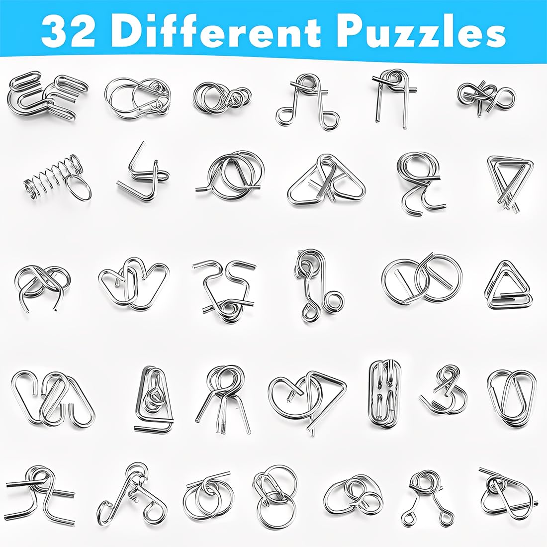 32 Pezzi Rompicapo in Metallo Giochi di Pazienza in Metallo Puzzle IQ 3D e Giochi di Riflessione Puzzle in Metallo per Adulti e Bambini Idea Regalo per Adulti e Bambini