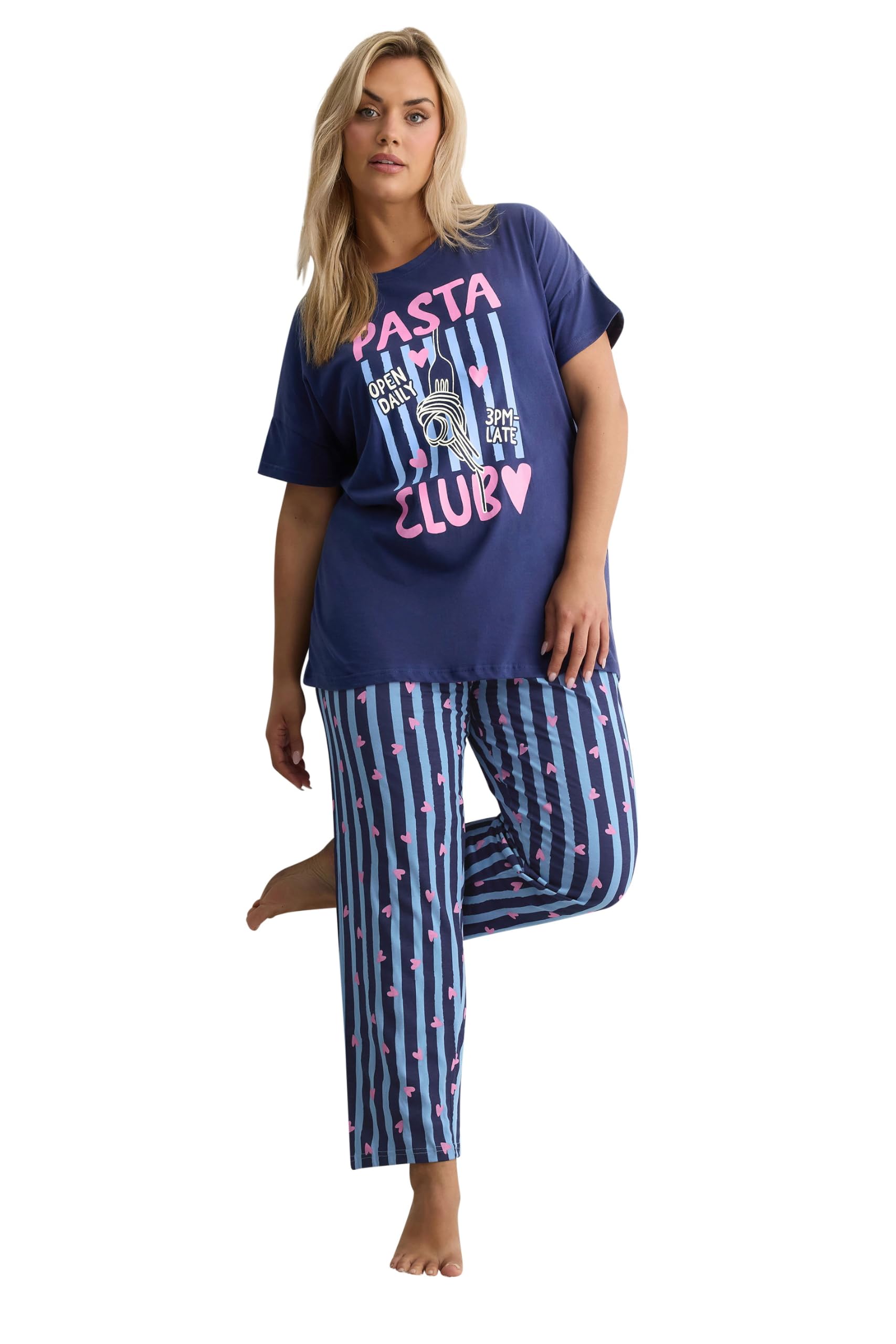 Yours Women's Dark Navy 'Pasta Club' Wide Leg Pyjama Set In | : 30/32