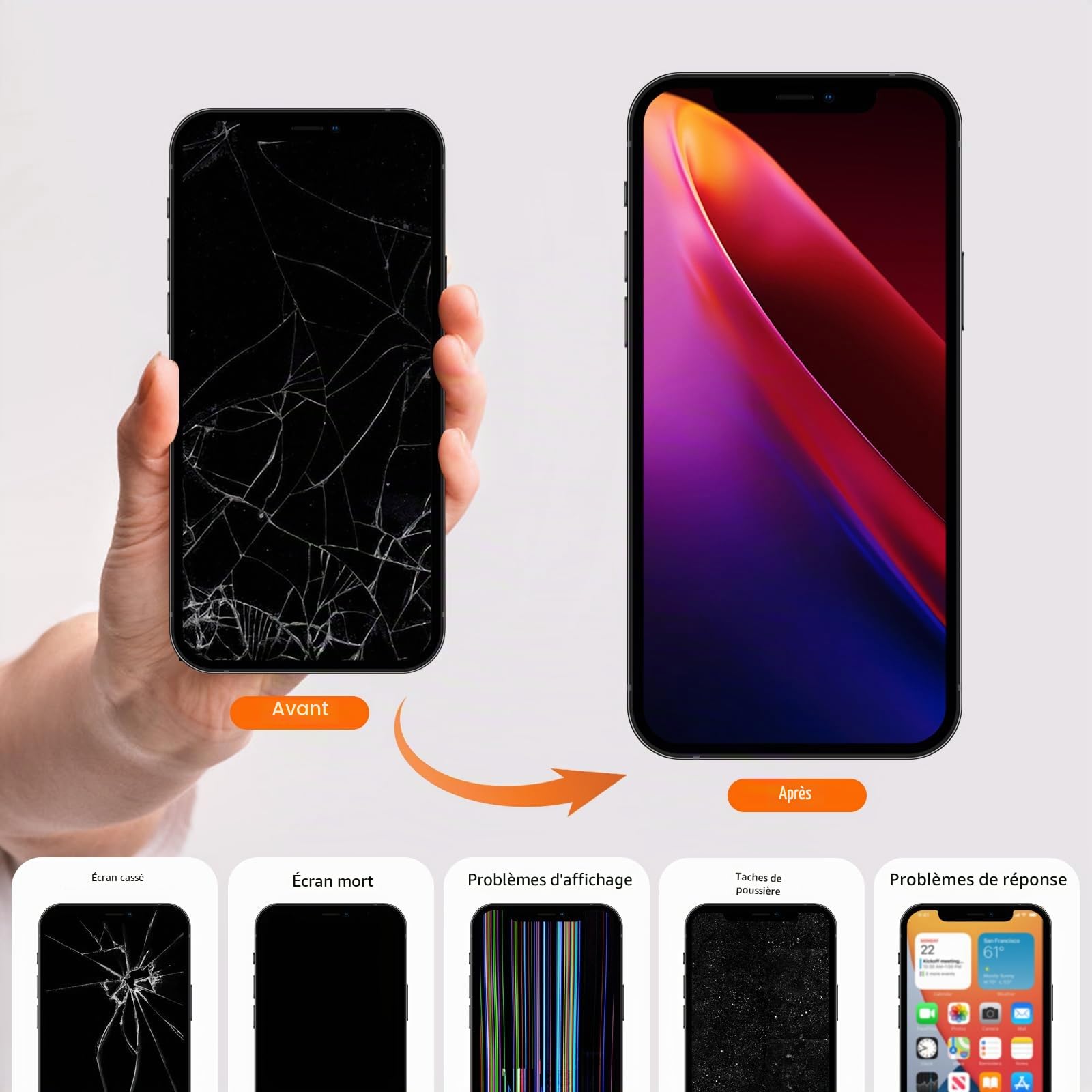 DTD Écran pour iPhone 12/iPhone 12 Pro LCD 6.1" Ecran de Remplacement FHD 3D Touch Ecran Digitizer Cadre de Montage et Kit de réparation