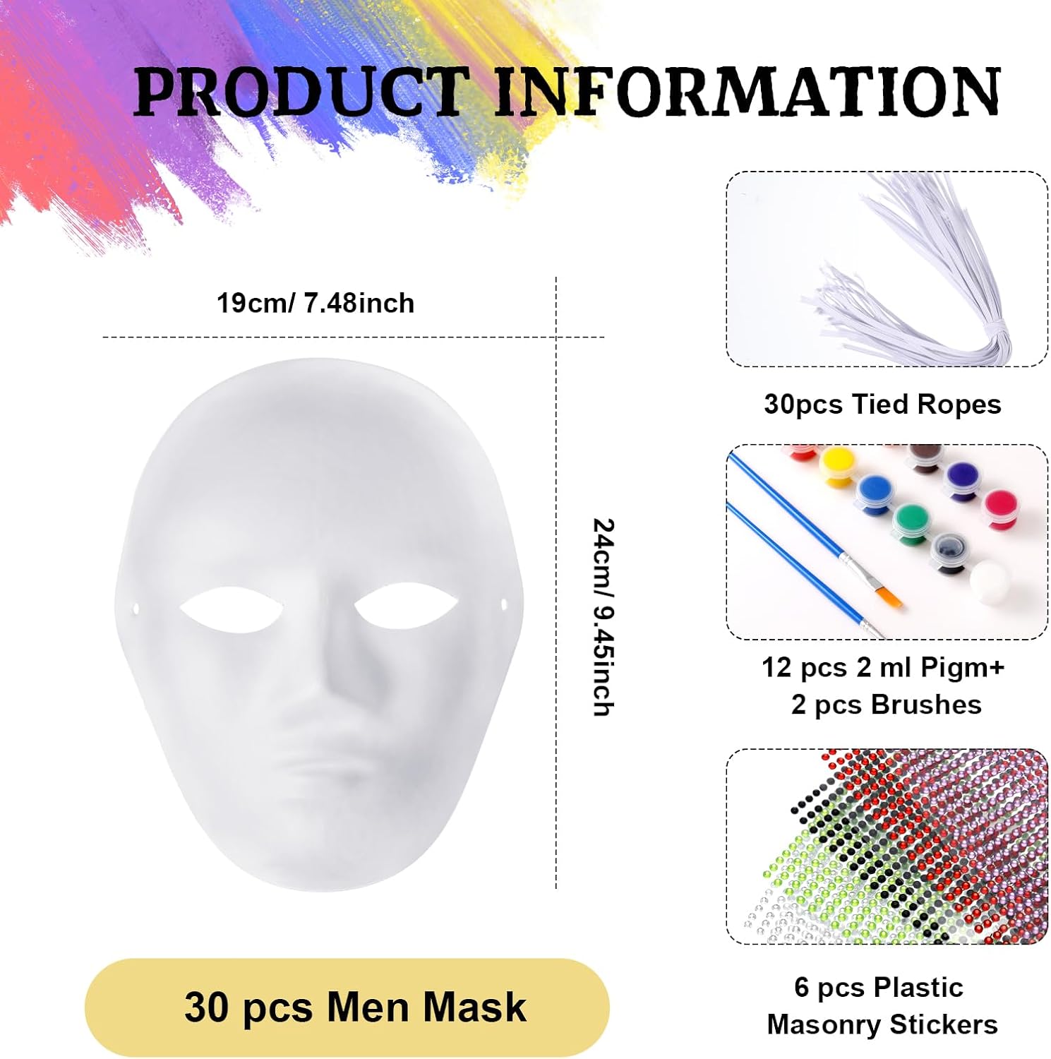 Qilery 30 Pcs White Blank Paper Mache Masks Christmas DIY Paintable Paper Mask Gifts Set for Crafts Masquerade Xmas Party