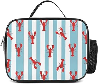 Lunch Box for Men & Women Red Lobsters on Stripes Durable Lunch Bag for Adults Reusable Lunchbox