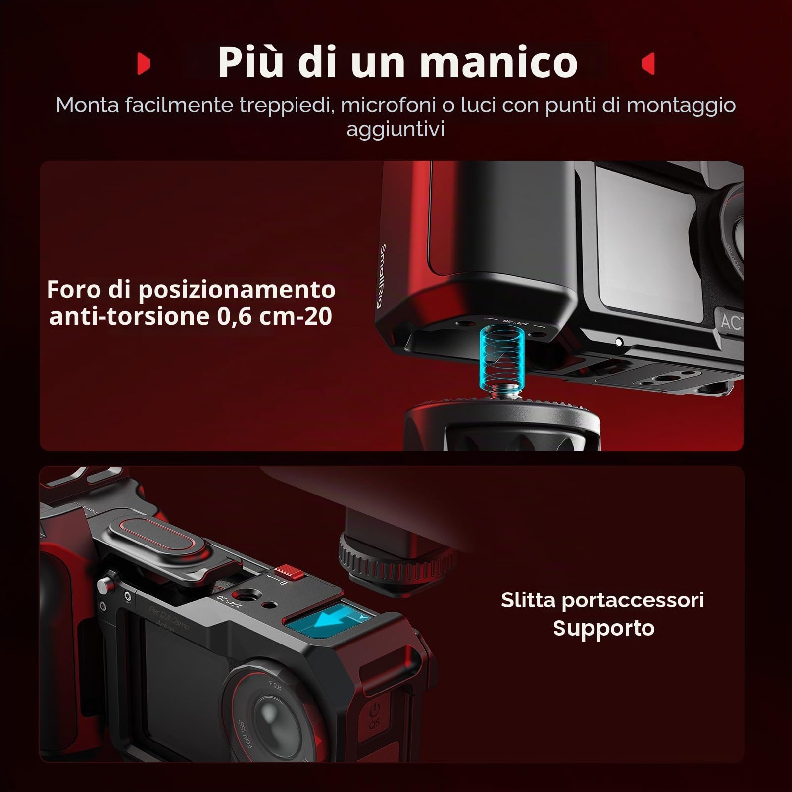 SmallRig Kit impugnatura per DJI Osmo Action 5 Pro / 4/3 con gabbia, impugnatura per fotografia di strada, sgancio rapido, pulsante di scatto, attacco a slitta, cinturino da polso - 5602