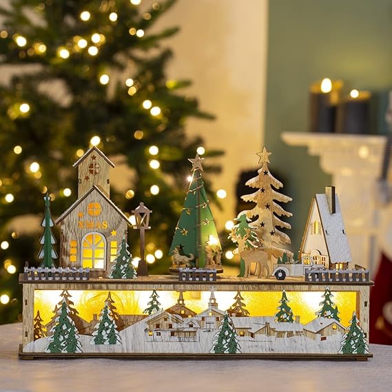 The Christmas Light Up Wooden Festive Scenes/Indoor Christmas Decorations/Warm White