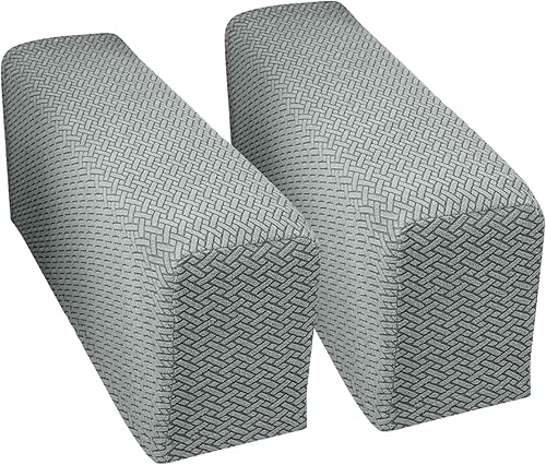 Juego de 2 fundas elásticas de poliéster para reposabrazos de sofá reclinable, fundas protectoras con pasadores giratorios (gris, M)