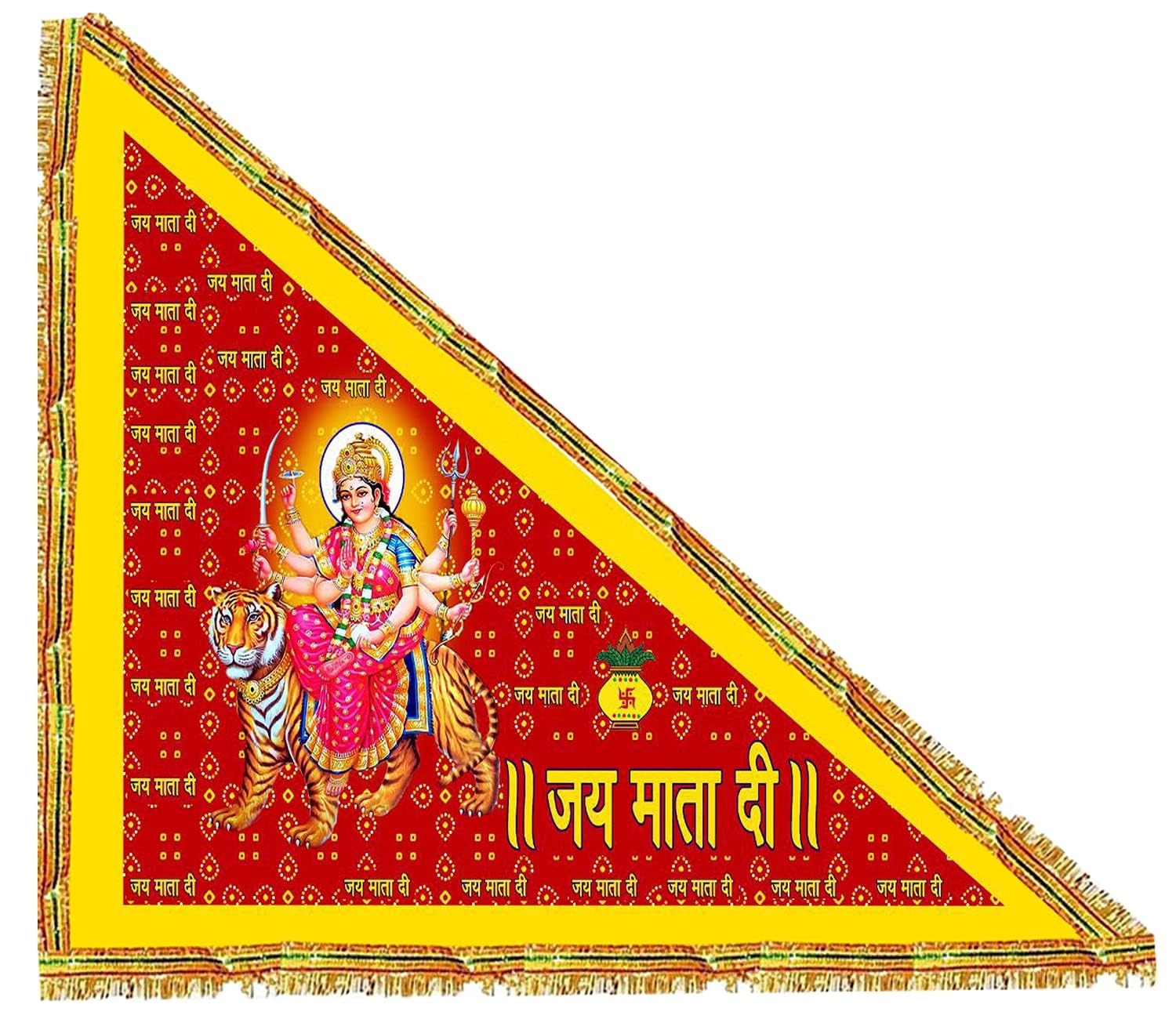 Asmita Ecom Jai Mata Di Red Velvet Religious Car Dashboard Flag with Golden Lace Border | Maa Durga Spiritual Decorative Flag for Car, Home & Temple-picture-32