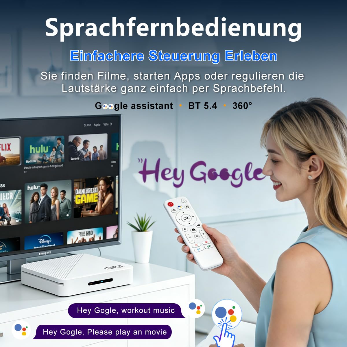 Android 14.0 TV Box 2026, LEFFOT 4K UHD TV Streaming Box, 2GB RAM 16GB ROM | IP-TV Box, Unterstützung Sprachsteuerung, 2.4G & 5G WiFi 6, BT 5.4, USB 3.0, 100M Ethernet, RK3518 Quad-Core A53