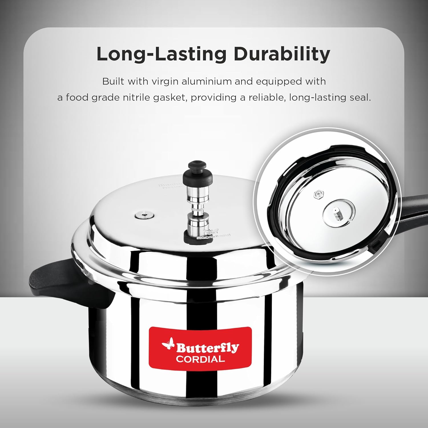 Butterfly Cordial 2 L, 3 L & 5 L Induction Bottom Outer Lid Pressure Cooker (Aluminium, Silver)