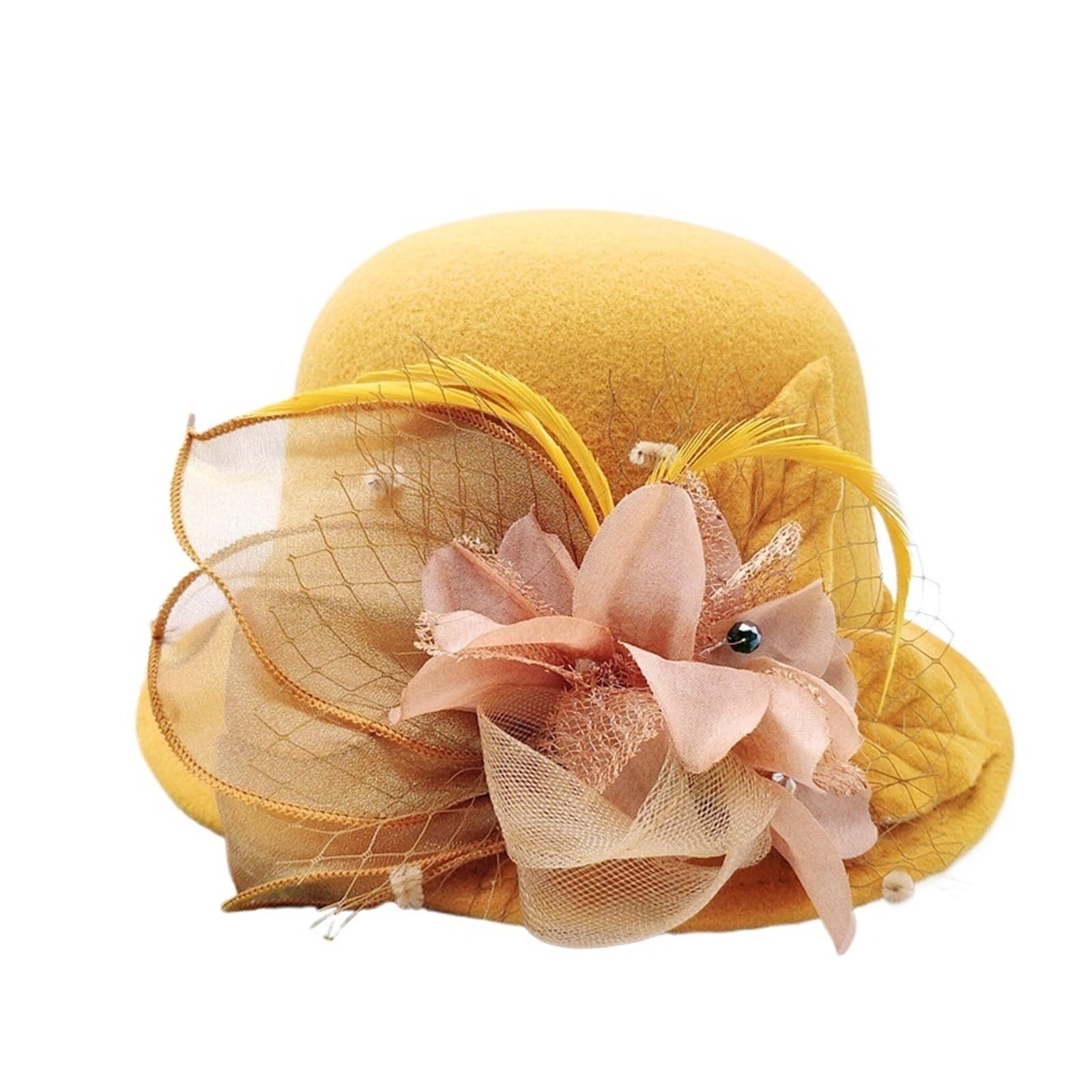 Cappelli Fascinator Donna Cappello Classico a Tesa Larga Fedora con Cintura di Perle, Solido, for Uomo e Donna, Invernale, for Matrimonio, Chiesa, Jazz
