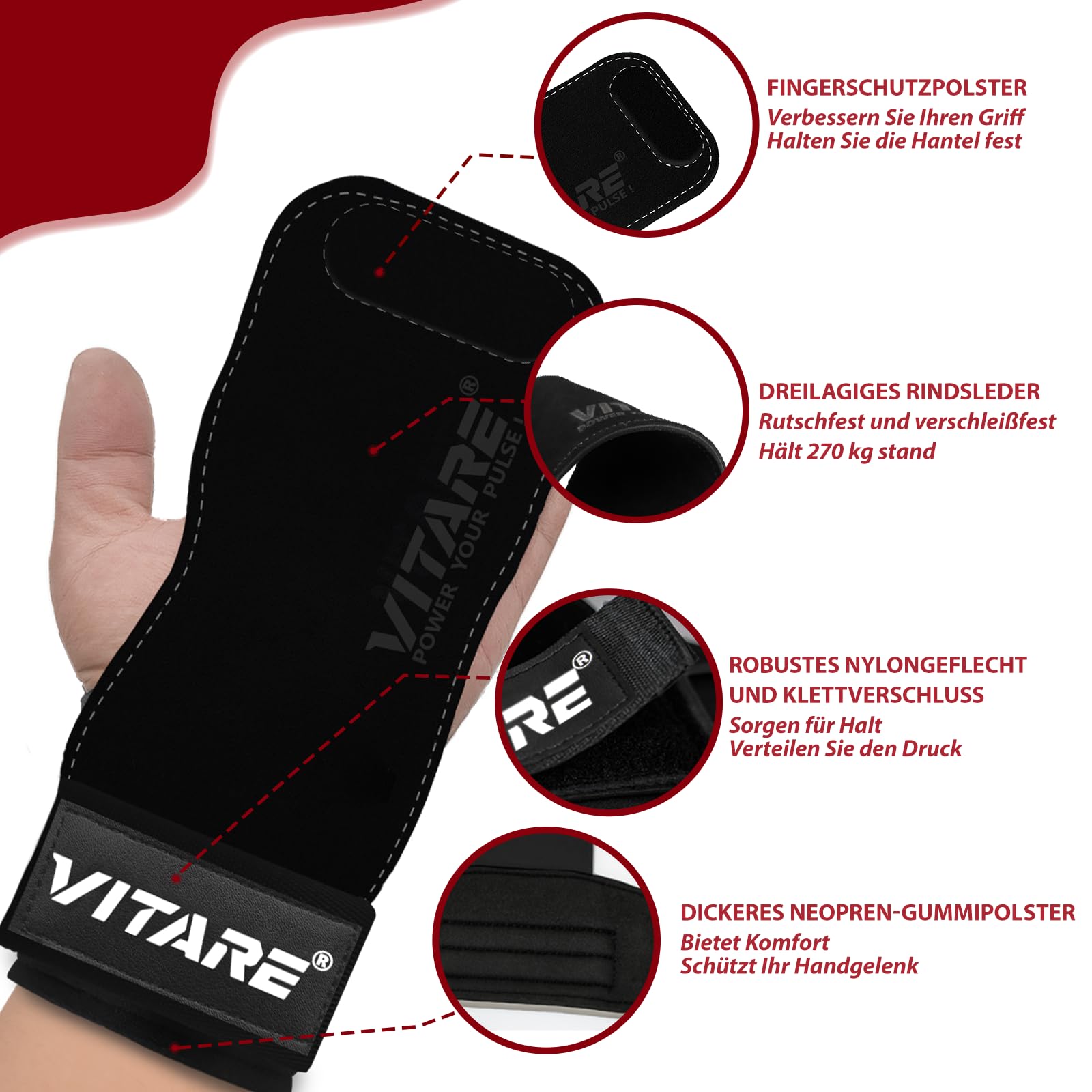 Zughilfen für Krafttraining, Bodybuilding, Powerlifting - Lifting Straps aus Leder mit Neopren-Polsterung - Handgelenkriemen für Gewichtheben - Fitness-Geschenke für Männer und Frauen - Paar